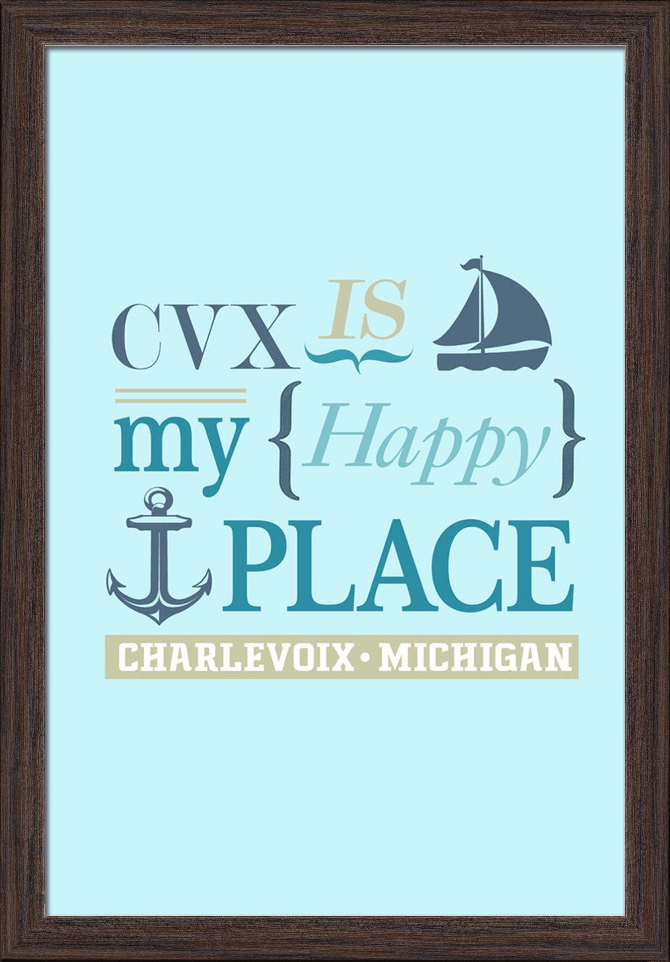 Charlevoix Michigan CVX Fine Art Print - 16x24 Giclee on Recycled Wood Frame in Espresso Brown - Perfect for Home & Office Wall Decor