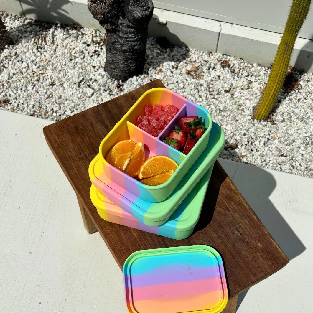 Eco-Friendly Silicone Mini Lunch Box Set - BPA-Free, Reusable & Collapsible for Kids & Adults - Perfect for School, Office, Picnics & Travel - Rainbow Color Collection