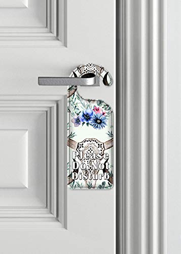 Western Style Do Not Disturb Door Hanger Sign - Bull Skull & Blue Floral Art Plates for Home Decor | Perfect for Hotels, Bedrooms, and Vacation Rentals