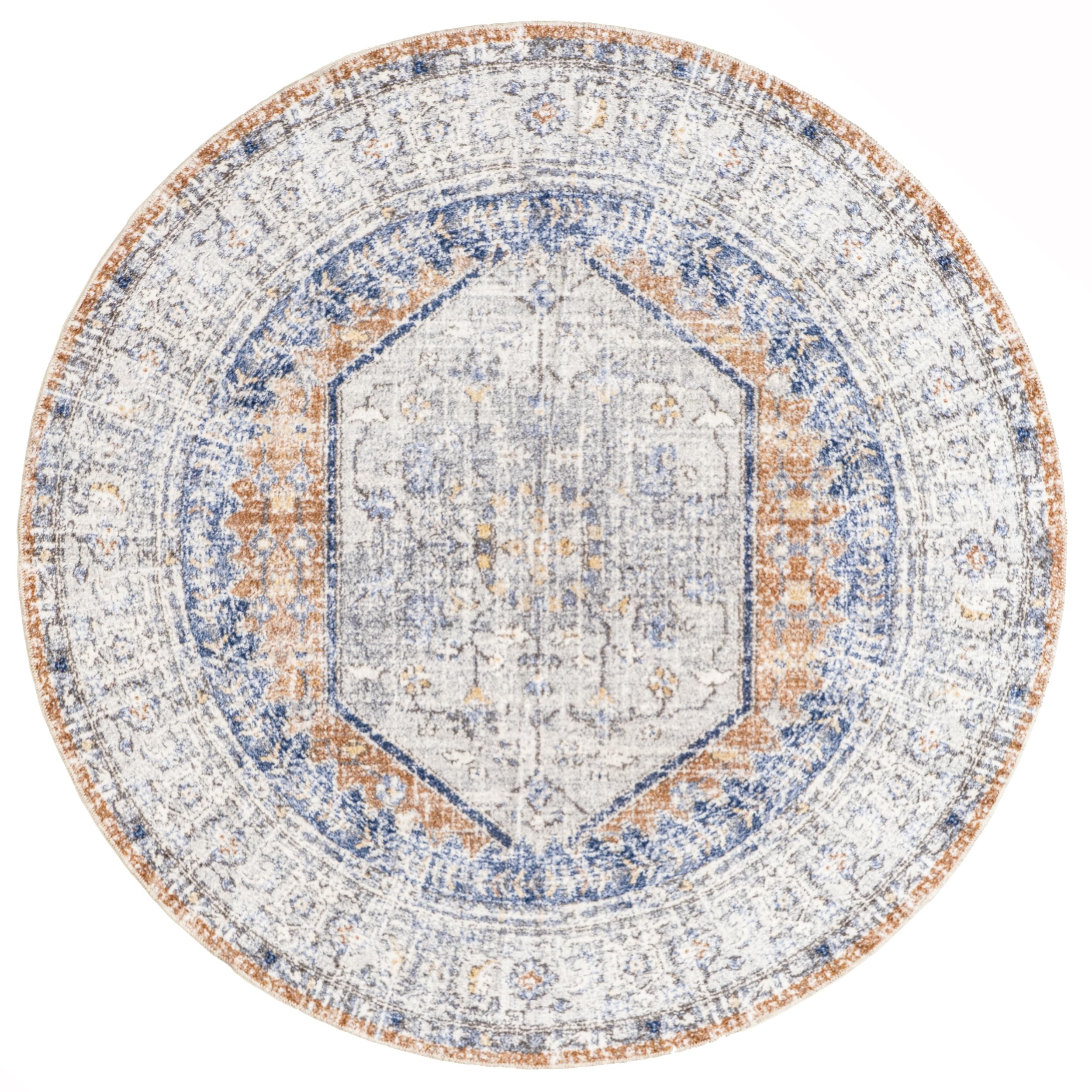 nuLOOM 8' Round Washable Area Rug - Stain Resistant & Non-Slip Backing - Jacquie Peach Design - Perfect for Living Room, Bedroom, Dining Room - Easy to Clean & Low Profile for High Traffic Areas