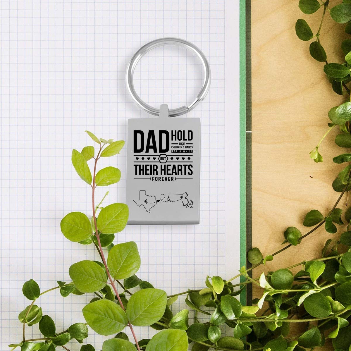 Personalized Dad Gift from Daughter or Son - Heartwarming Keychain with Texas & Massachusetts Map for Long Distance Dads - Birthday, Father's Day, Anniversary Present - Perfect for Keeping Loved Ones Close