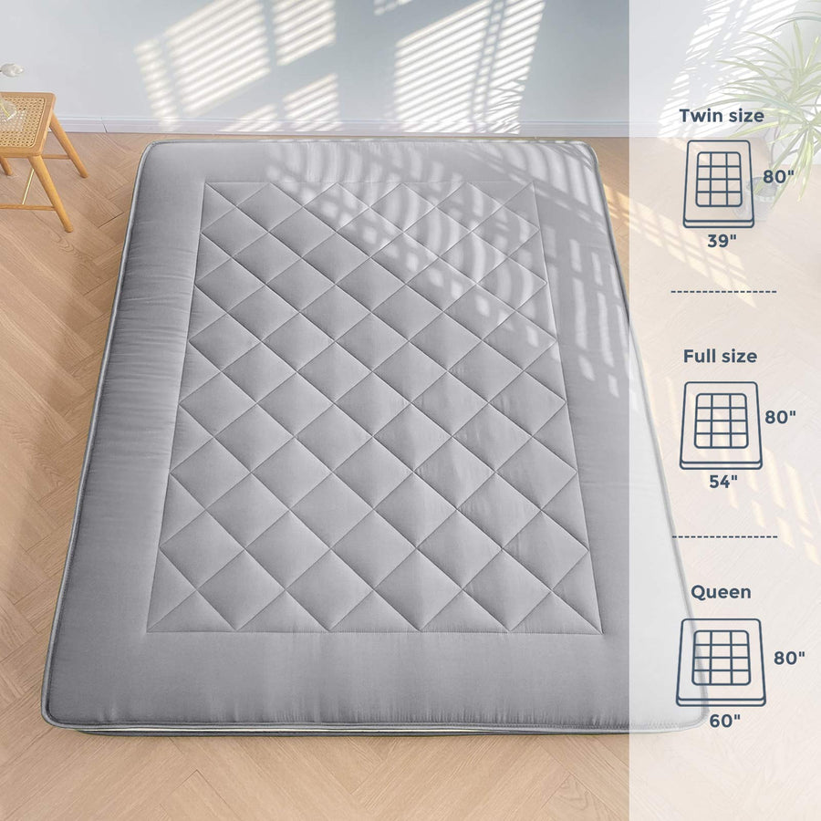 MAXYOYO Japanese Floor Mattress - Extra Thick Padded Tatami Mat for Sleeping & Lounging, Grey Style | Perfect for Guest Beds, Meditation, Yoga & Small Space Living