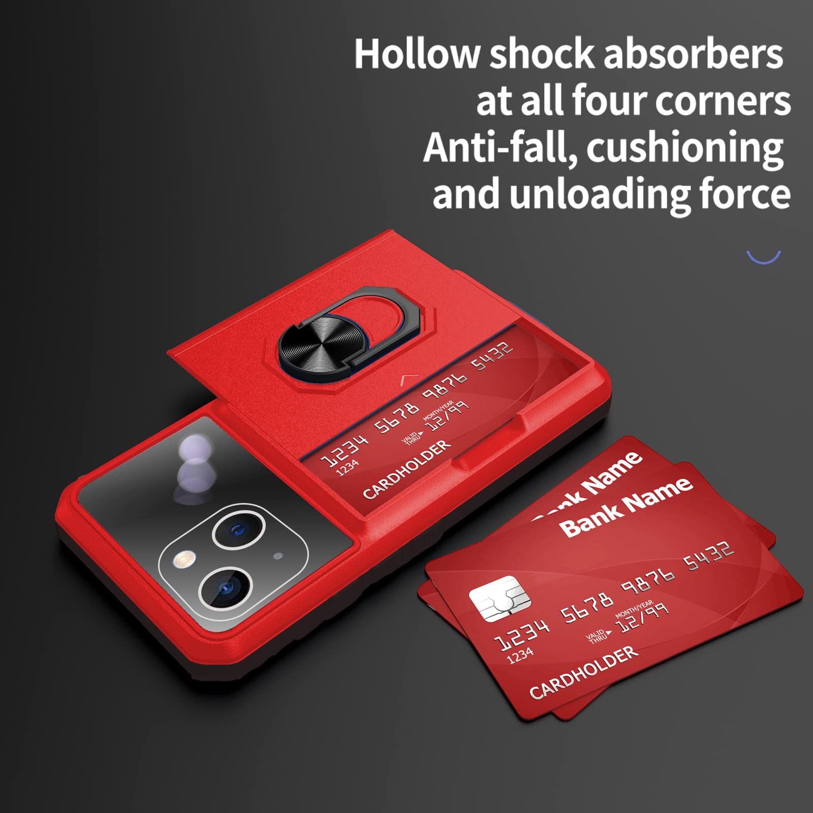 ASUWISH iPhone 13 Case 6.1 Inch with Tempered Glass Screen Protector - Slim Credit Card Holder & Kickstand - Shockproof Protective Cover for iPhone 13 5G (Red) - Perfect for Work, Travel and Everyday Use