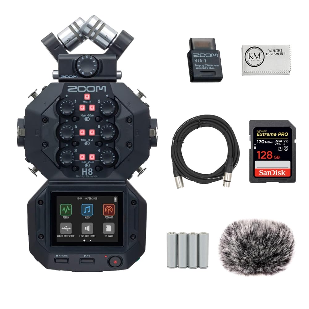 Zoom H8 Handy Recorder Bundle with Bluetooth Adapter, 128GB SD Card, Wind Screen, XLR Cable & Batteries (7-Piece Kit) - Perfect for Podcasting, Field Recording & Music Production