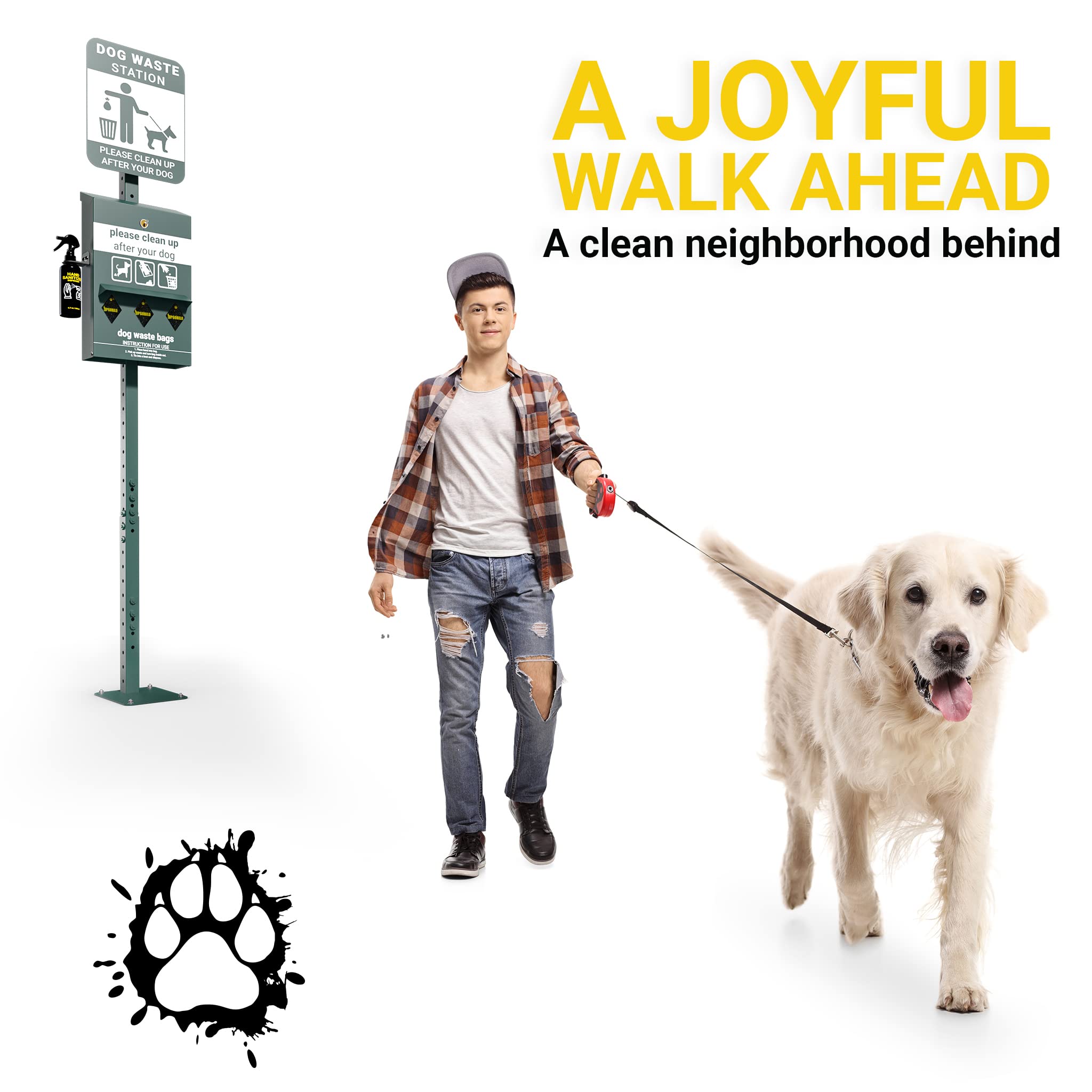 Mini Pet Waste Station with 600 Dog Poop Bags - Glow in The Dark Dog Waste Dispenser, Triple Storage & Hand Sanitizer Holder - Perfect for Parks, Backyards & Dog Walking Areas