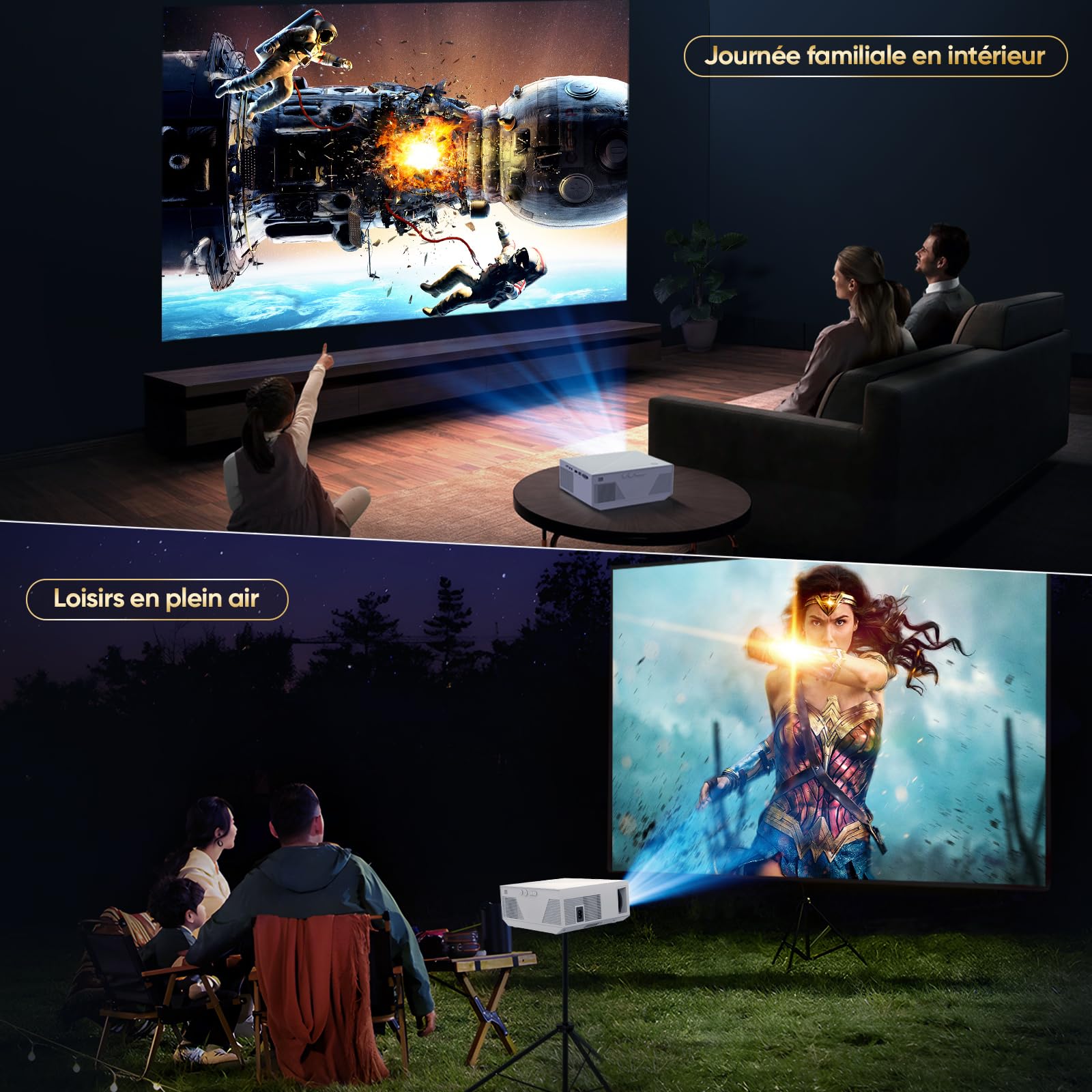 ZDK Mini WiFi Bluetooth Video Projector, Portable 1080P HD Projector with 20000 Lumens, Home Theater Movie Projector Compatible with iOS/Android/PC/PS5/TV Stick/HDMI/USB (White) - Perfect for Movie Nights, Gaming, and Outdoor Entertainment