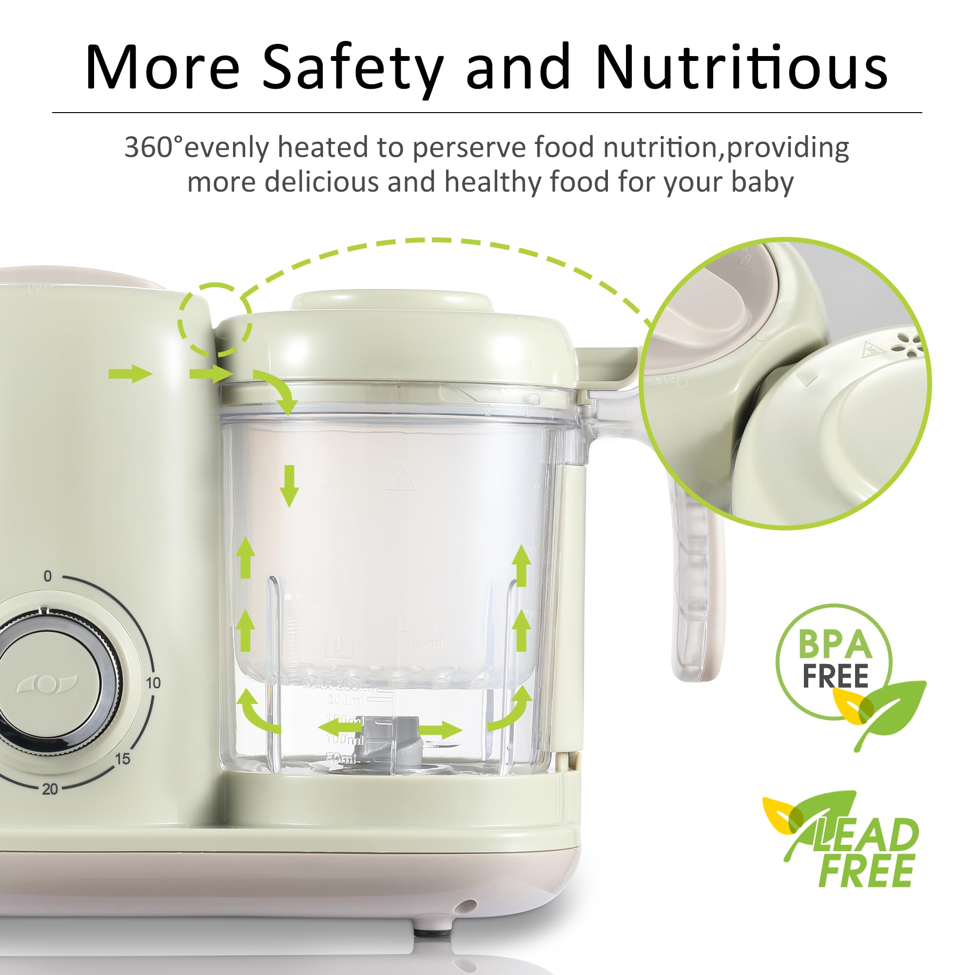 4-in-1 Baby Food Maker & Steamer - Multifunctional Baby Food Processor, Blender & Puree Maker | Dishwasher Safe | Green (BFM002) | Perfect for Homemade Baby Food Prep & Weaning