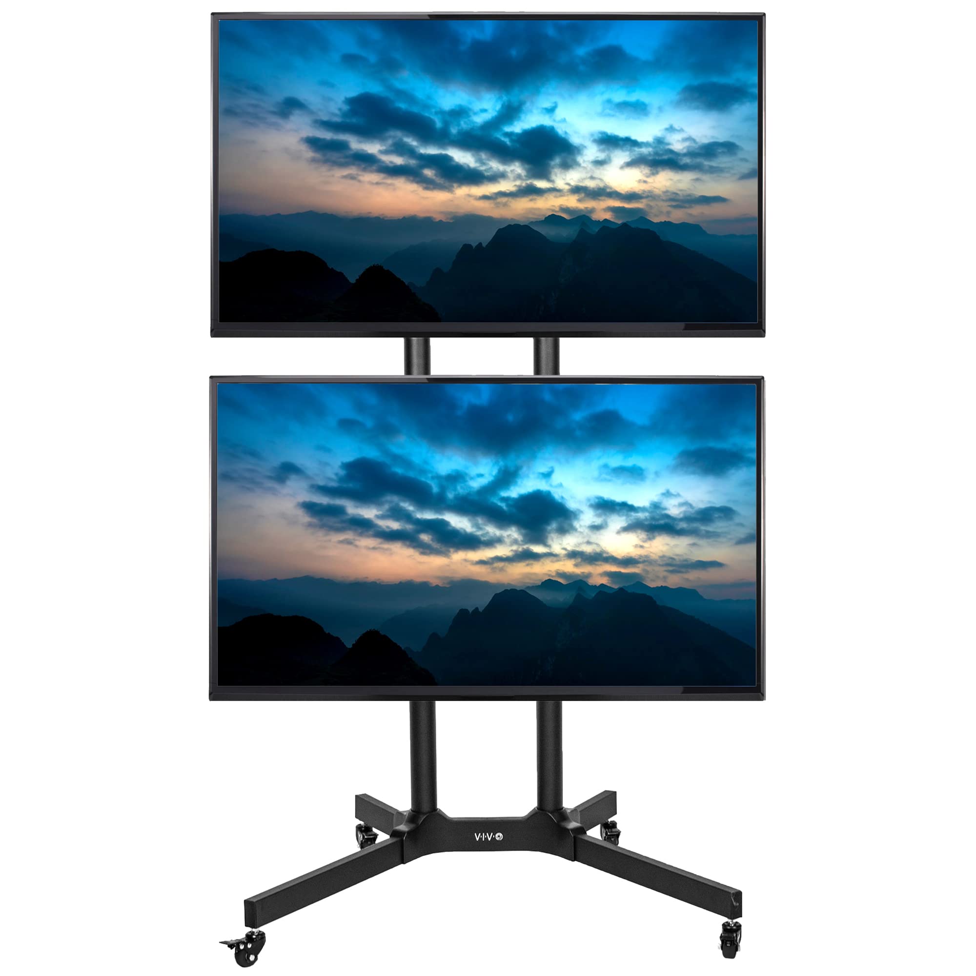 VIVO Dual TV Stand Cart for 32-65 Inch Screens - Holds 2 TVs up to 70 lbs Each - Compatible with LCD, LED, OLED, 4K Smart Flat & Curved TVs - Rolling Stand with Locking Wheels - Max VESA 600x400 - Black (STAND-TV03E2) - Perfect for Home Theater, Gaming Setup, and Commercial Displays