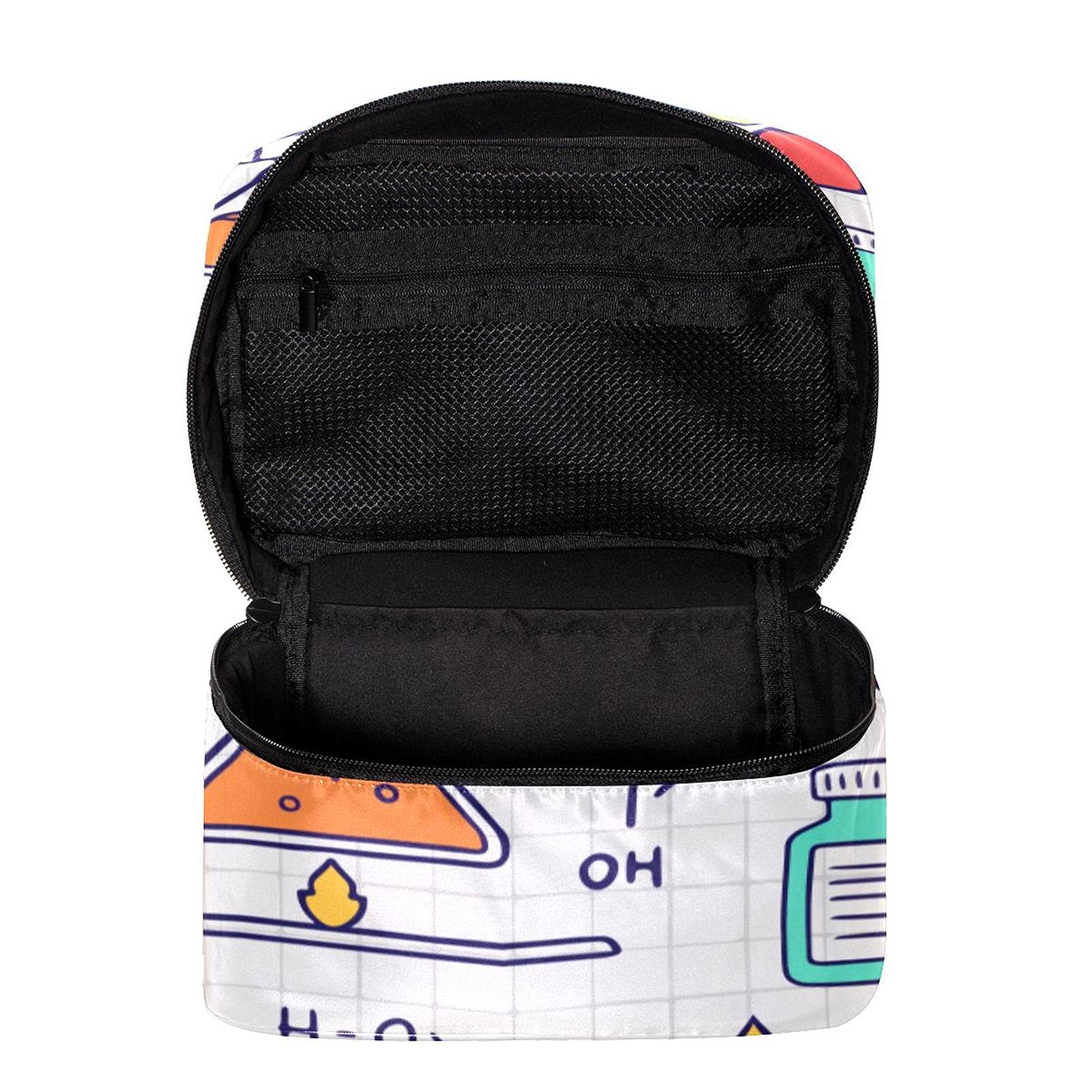 Hand Drawn Chemistry Pattern Travel Makeup Bag - Large Cosmetic Organizer with Zipper for Women & Girls - Perfect for Travel, Gym & Daily Essentials Storage
