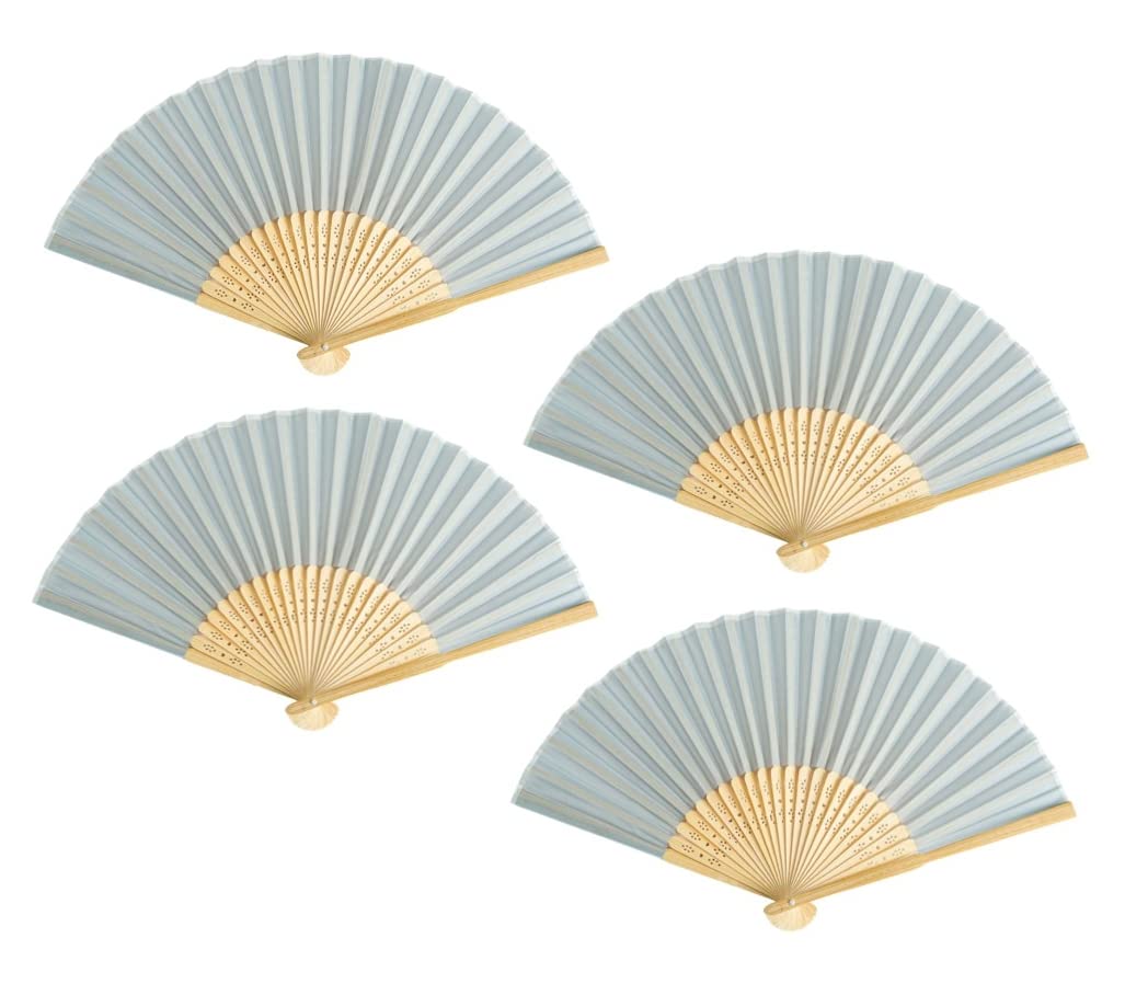 Pack of 4 Handheld Paper & Bamboo Folding Fans - Wedding Party, Church, Festival, Home & DIY Decoration - Elegant Grey Blue - Perfect for Summer Weddings, Cultural Events & Home Décor