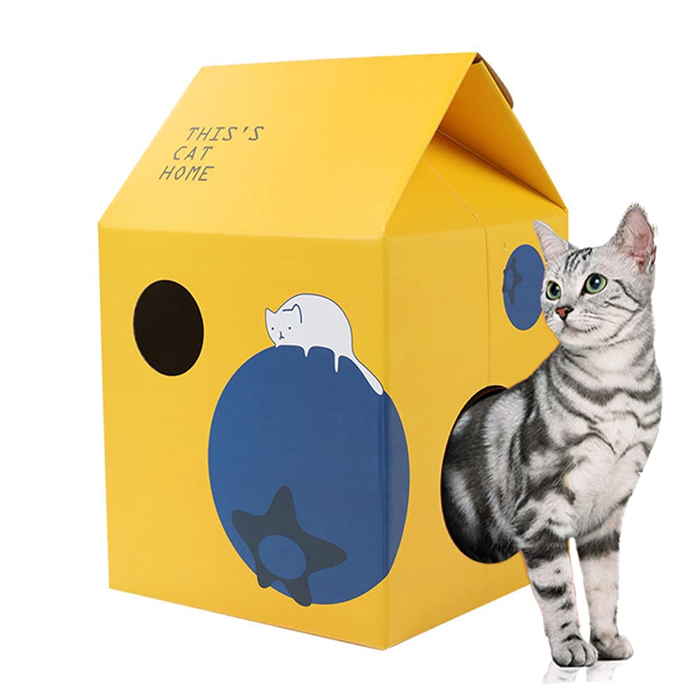 Milk Carton Shaped Cat House with Cardboard Scratcher Pad - Interactive Cat Bed & Playhouse with Observation Window for Cats and Rabbits - Perfect for Indoor Play, Scratching, and Cozy Napping
