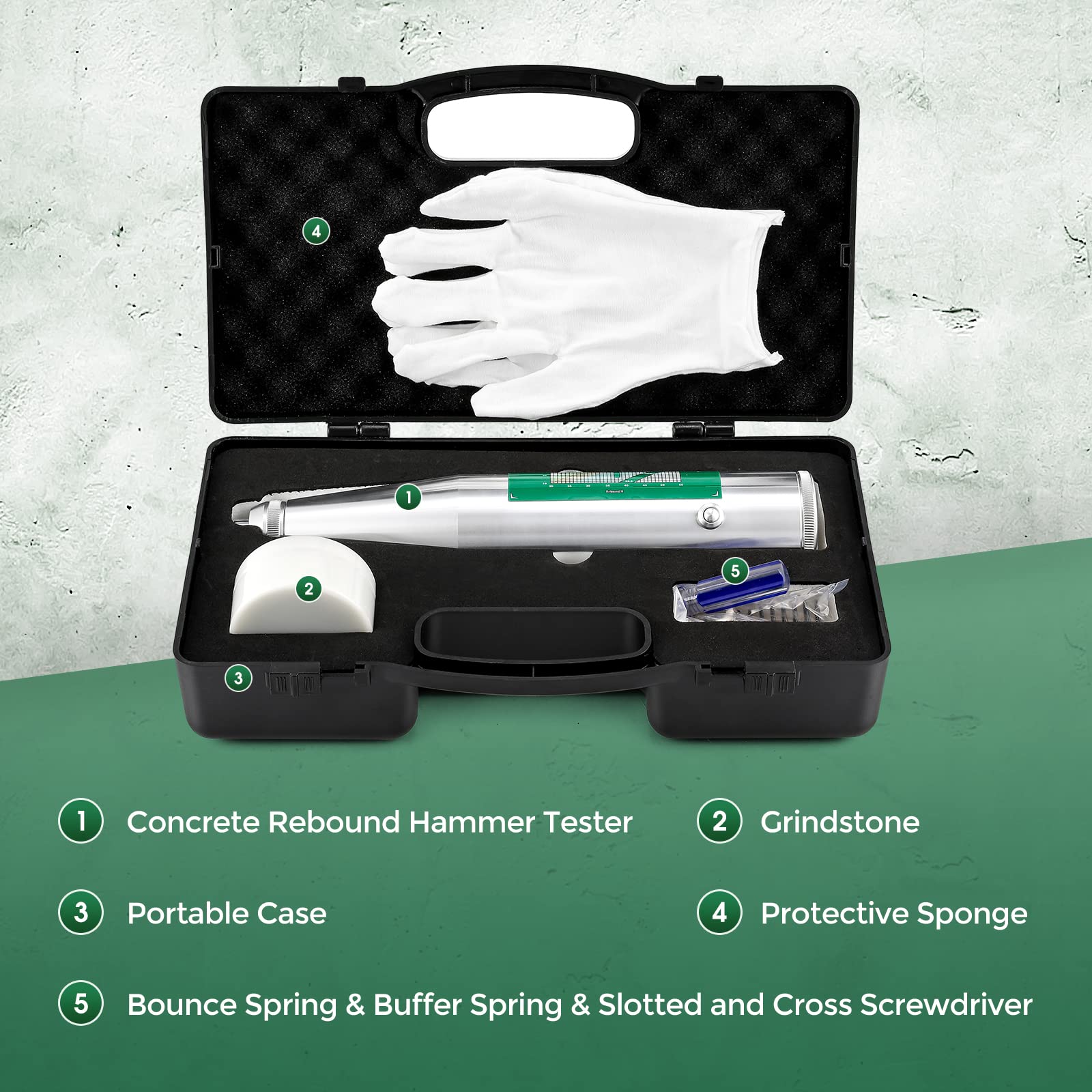 **Concrete Rebound Hammer Tester - Schmidt Hammer for Mechanical Strength Testing (10-60Mpa / 1450-8702psi) - Ideal for Construction, Quality Control & Structural Assessment**