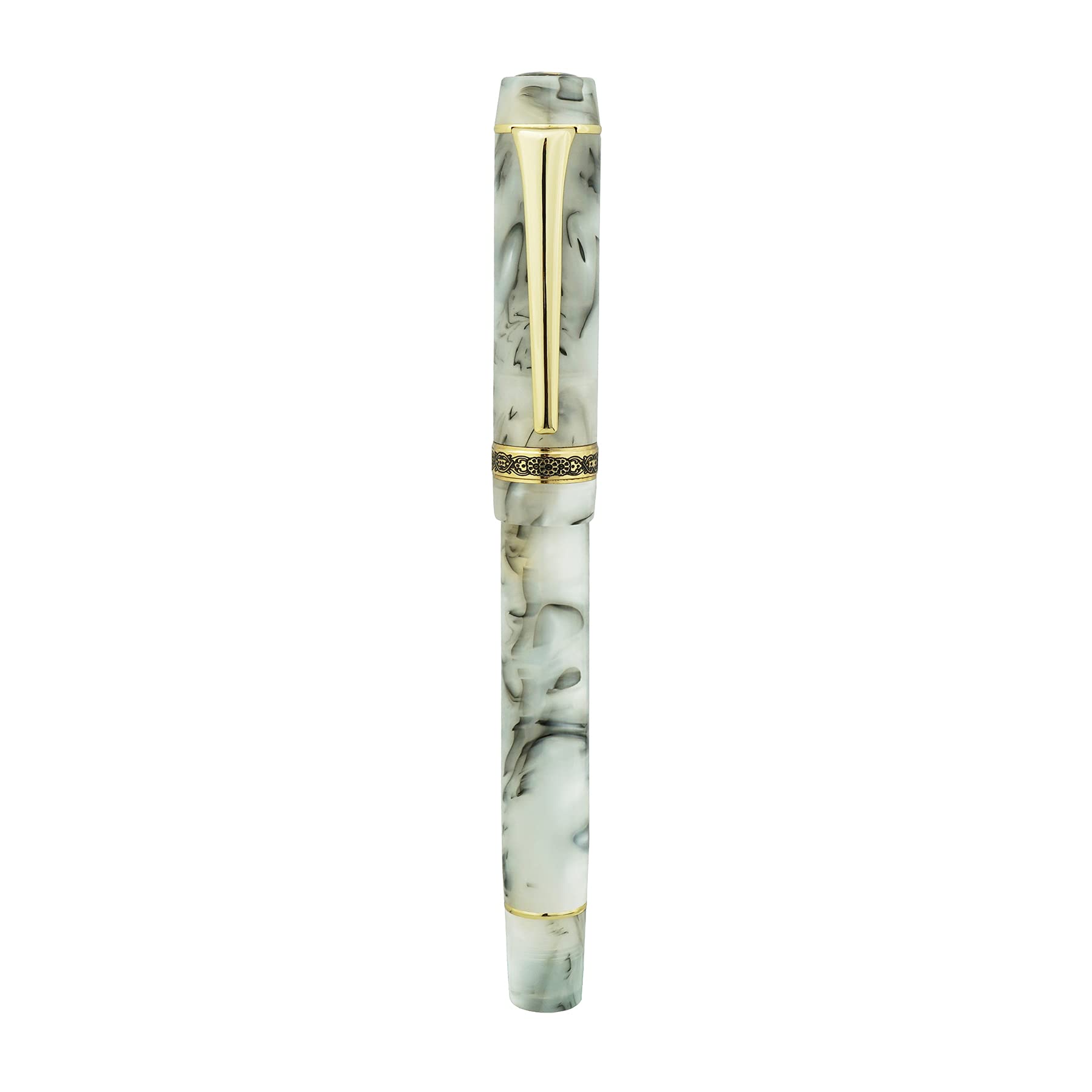 Asvine Kaigelu 316 White Marble Acrylic Fountain Pen with Iridium Medium Nib - Classic Elegant Writing Instrument with Ink Converter for Calligraphy, Journaling & Office Use