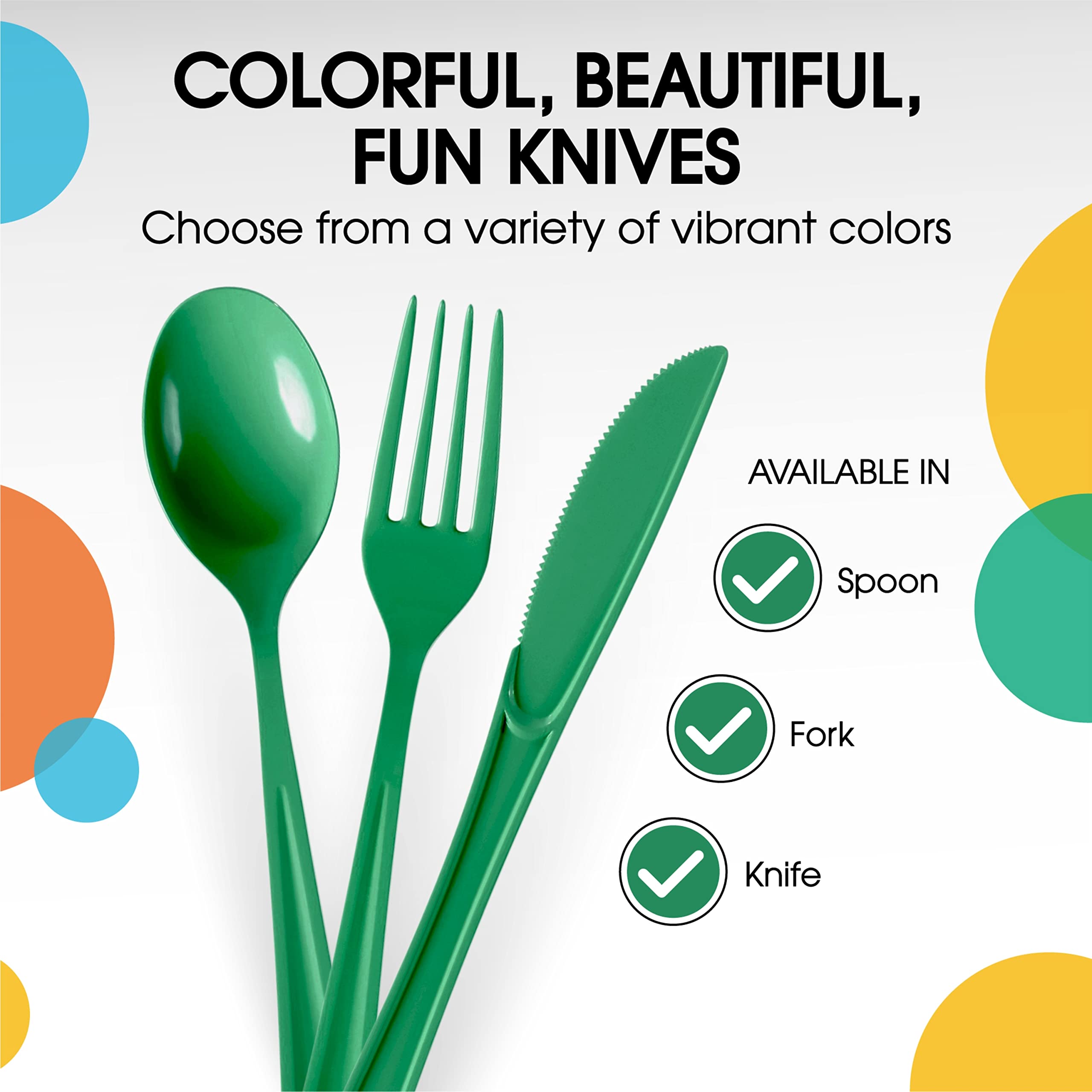50-Pack Heavy Duty Green Plastic Knives - Disposable Cutlery Set for Parties, Picnics & Events | Durable Eco-Friendly Flatware for Outdoor Dining, BBQ, Camping & Catering