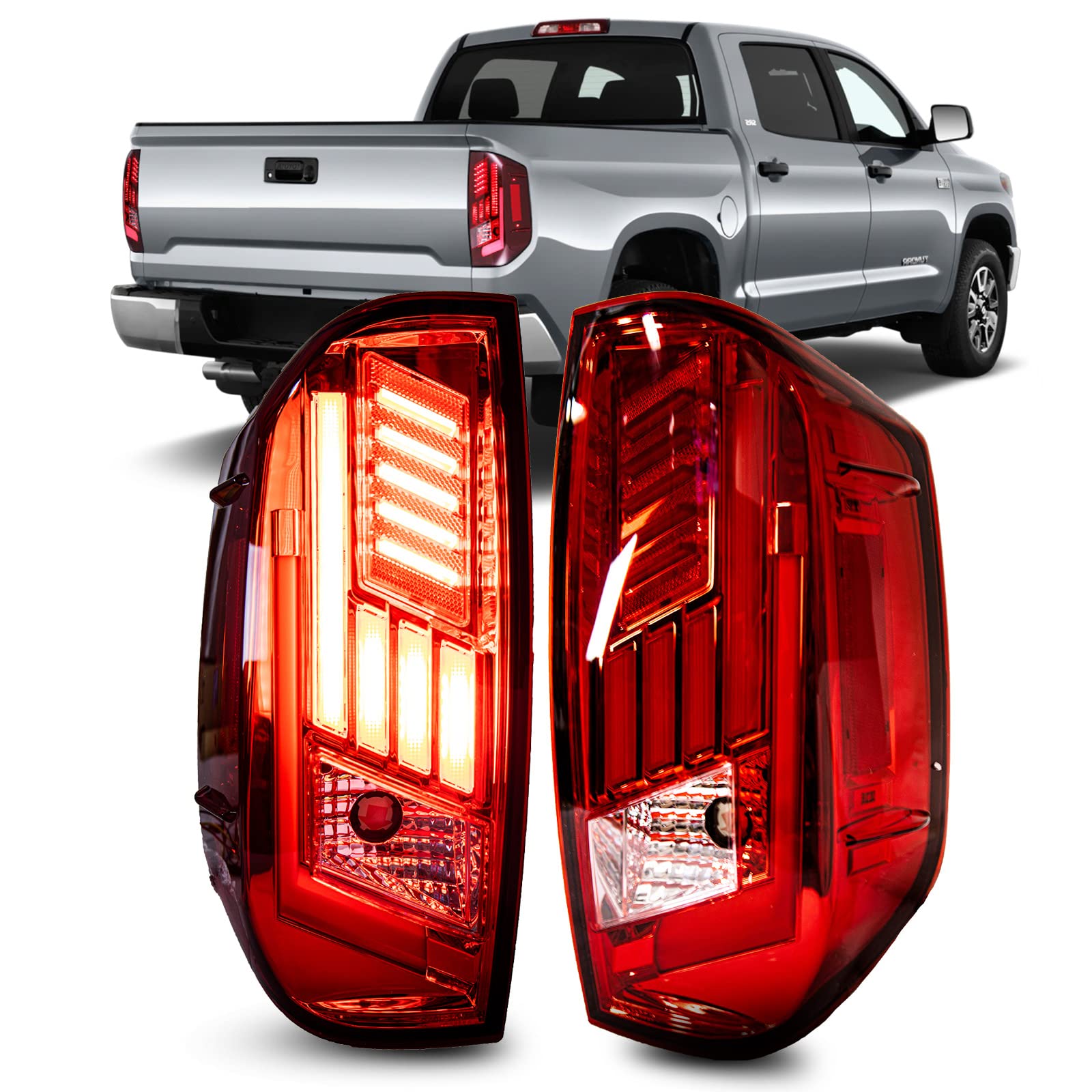 LED Tail Lights for 2014-2021 Toyota Tundra - Dynamic Turn Signal Rear Lamp Assembly (1 Pair, Chrome Housing/Red Lens) - Upgrade Your Pickup Truck for Enhanced Safety & Style