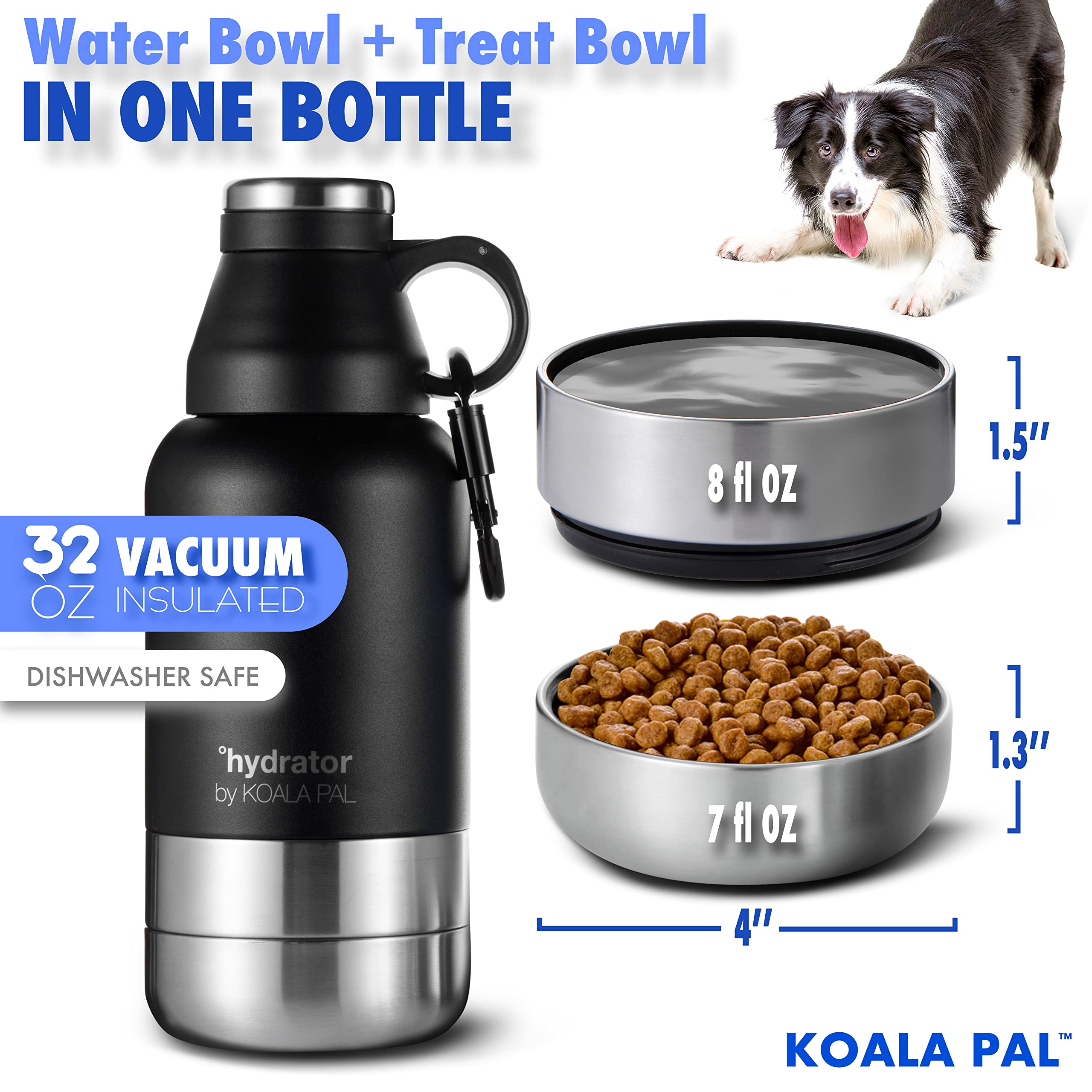 32oz Portable Dog Water Bottle with Detachable Bowl - Leakproof Travel Water Dispenser for Dogs, Perfect for Hiking, Walking & Outdoor Adventures (Midnight Black, 32oz) - Ideal for Camping, Park Visits & Daily Walks