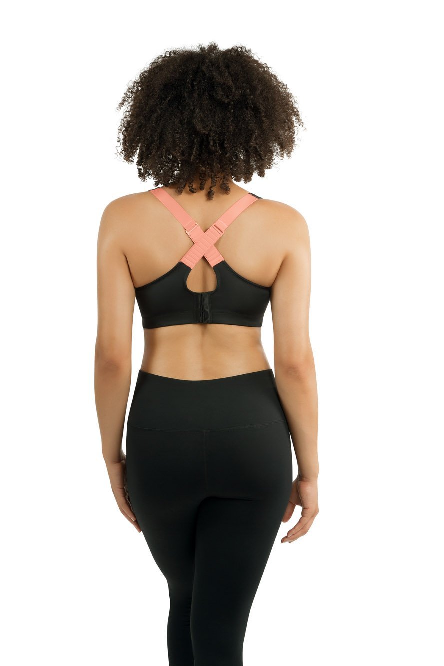 Parfait Power Fit Unlined Moderate Impact Sports Bra - Black with Pink Blush | Comfortable Workout & Yoga Support for Women