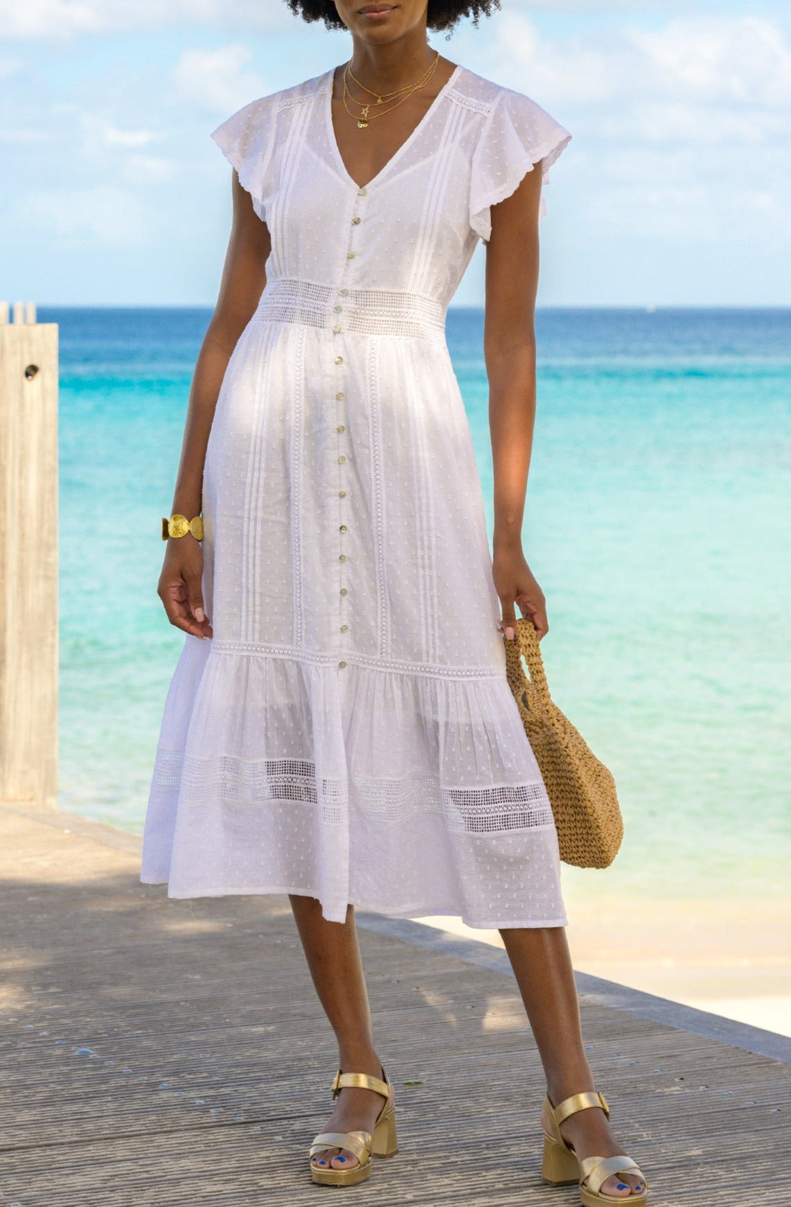 Stylish White Nyla Beach Kaftan - Flowy Cover-Up for Women | Perfect for Beach Vacations, Pool Parties & Summer Outings