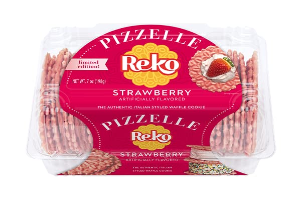 Authentic Italian Pizzelle Waffle Cookies - Strawberry Flavor, 6oz (Pack of 1) | Traditional Italian Dessert for Tea Time, Gifts & Holiday Celebrations