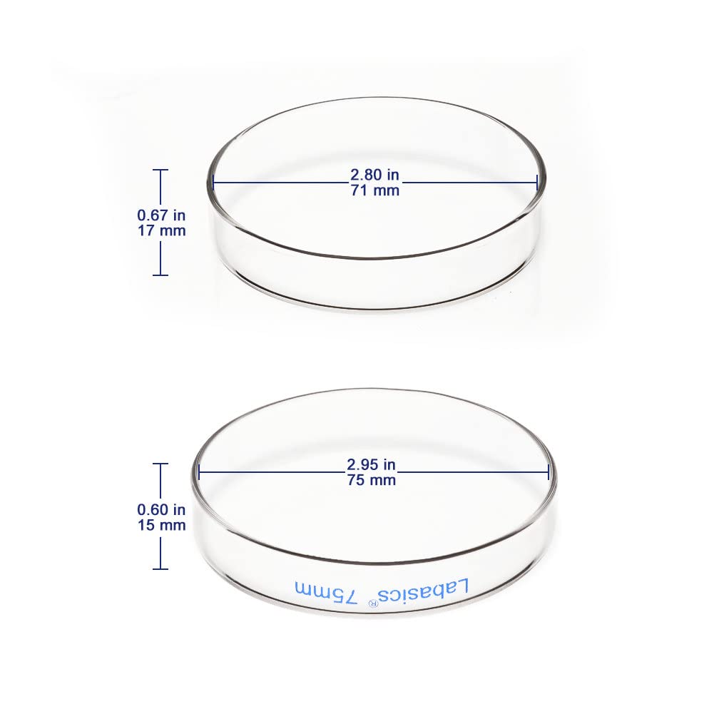 Labasics 10-Pack Glass Petri Dishes, 75x15mm Autoclavable Borosilicate Glass Cell Culture Dishes with Clear Lid - Perfect for Laboratory Experiments, Microbiology Studies & Scientific Research