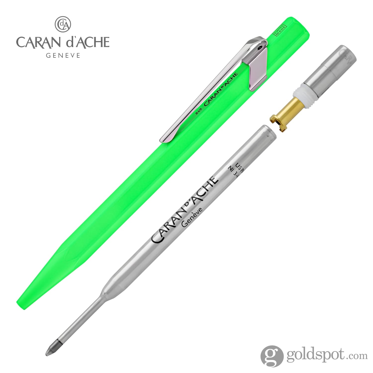 Premium Caran d'Ache 849 Metal Ballpoint Pen - Fluorescent Yellow & Green for Office, School & Gift Giving - Luxury Writing Instrument for Professionals & Students