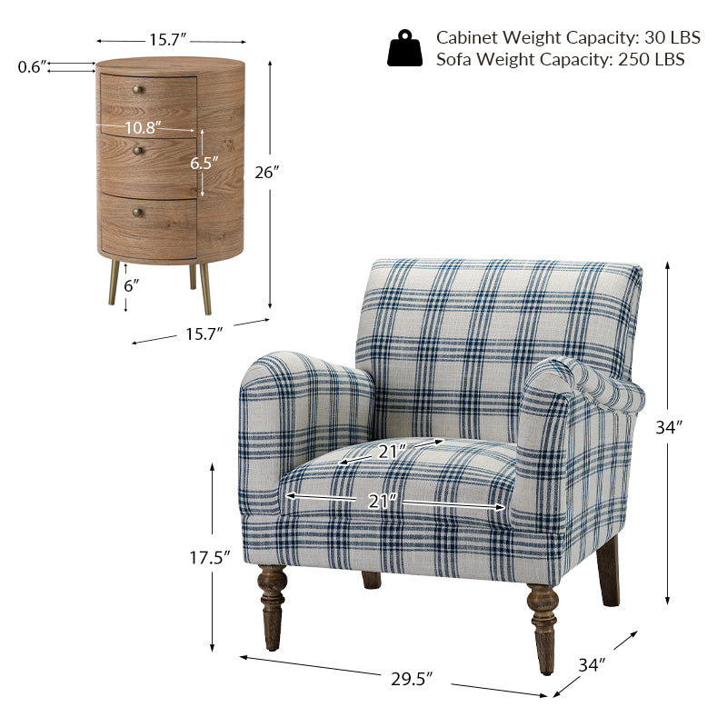 Sadie Upholstered Armchair with Side Table - 2 Piece Living Room Furniture Set for Small Spaces, Apartments & Cozy Reading Nooks