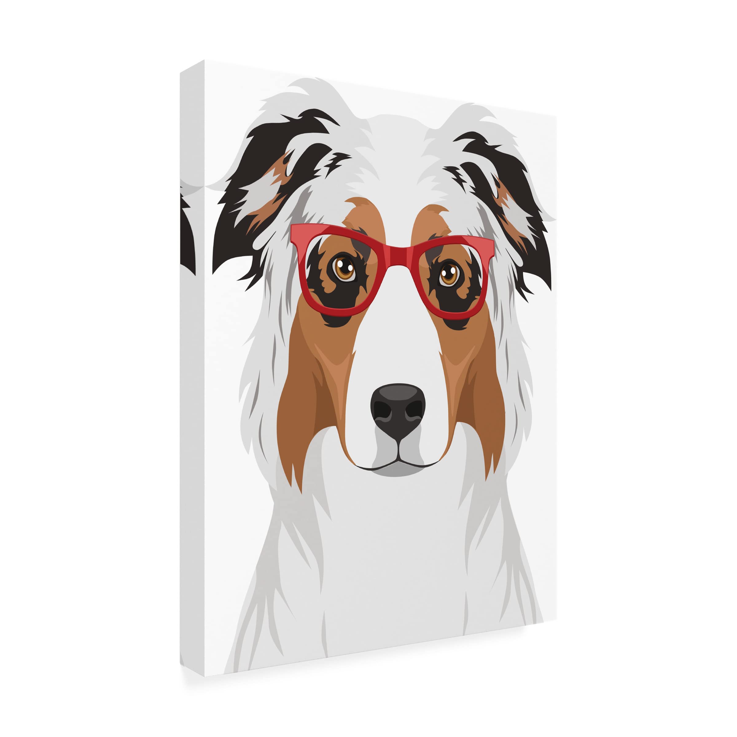 Australian Shepherd Wearing Hipster Glasses Canvas Wall Art - Premium Trademark Fine Art Print by Furbaby Affiliates - Perfect for Living Room, Bedroom Decor & Pet Lover Gifts