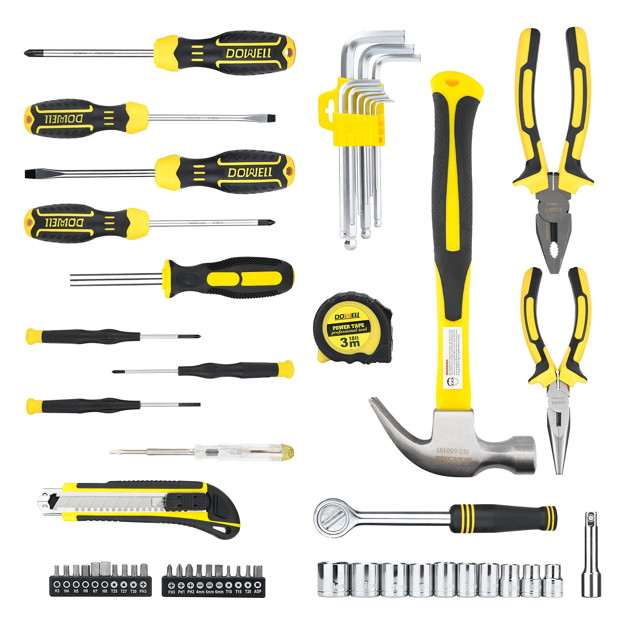 DOWELL 61-Piece Mechanic Tool Set with Socket Wrench - Complete Auto & Household Repair Kit in Durable Plastic Toolbox | Perfect for DIY Projects, Car Maintenance & Home Improvements