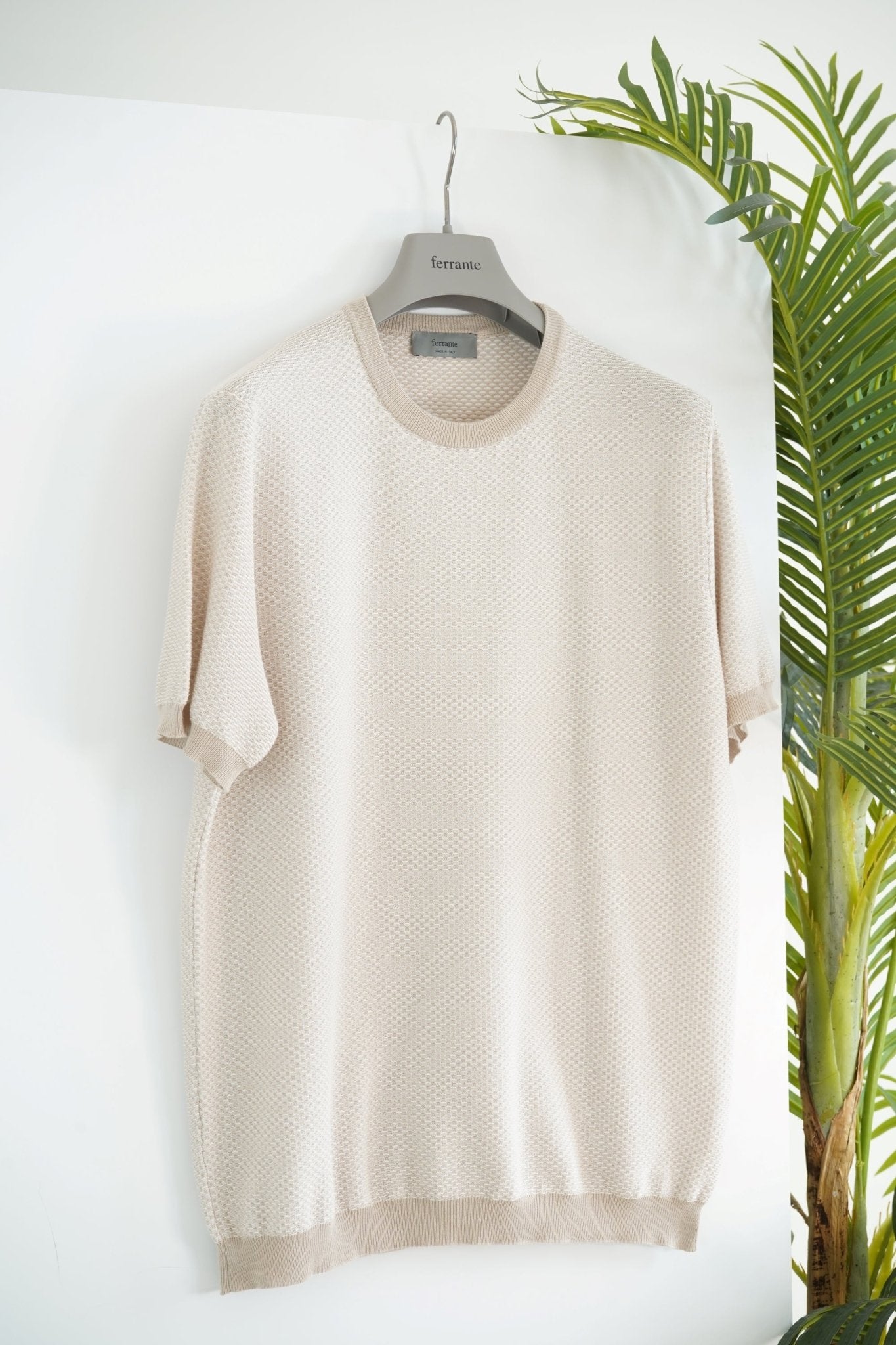 Ferrante Men's Short Sleeve Contrast T-Shirt - Soft Cotton Casual Tee in Beige | Perfect for Everyday Wear, Street Style & Summer Outfits