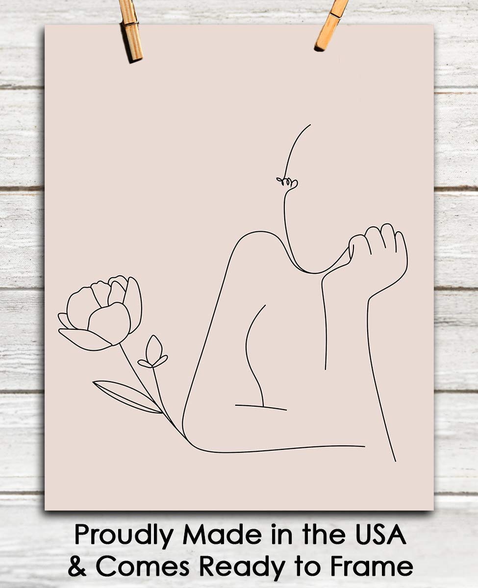 Minimalist Abstract Lady & Flower Line Figure Wall Art - Boho Aesthetic Unframed Poster 8x10 Inch for Home, Office, Bedroom & Living Room Decor - Perfect for Modern, Scandinavian & Bohemian Interior Design Styles