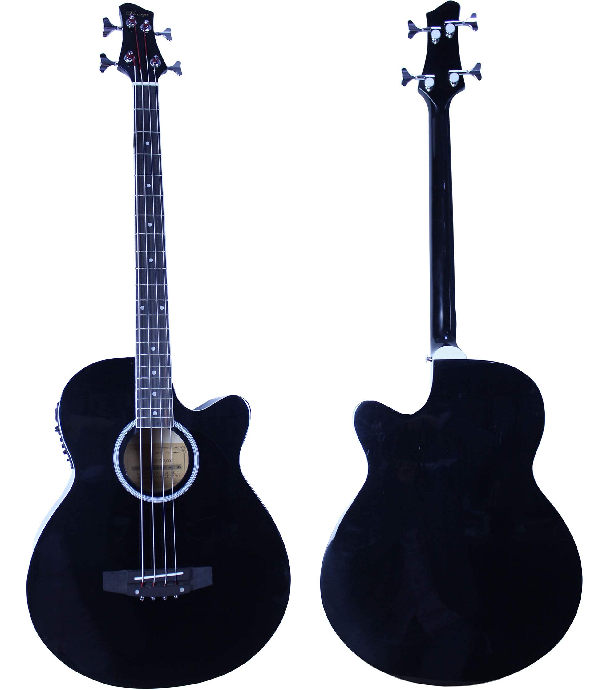 Full Size 4-String Cutaway Acoustic-Electric Bass Guitar with 4-Band EQ | Includes Padded Gig Bag, Strap & Picks | Black Finish | Perfect for Live Performances, Studio Recording & Practice Sessions