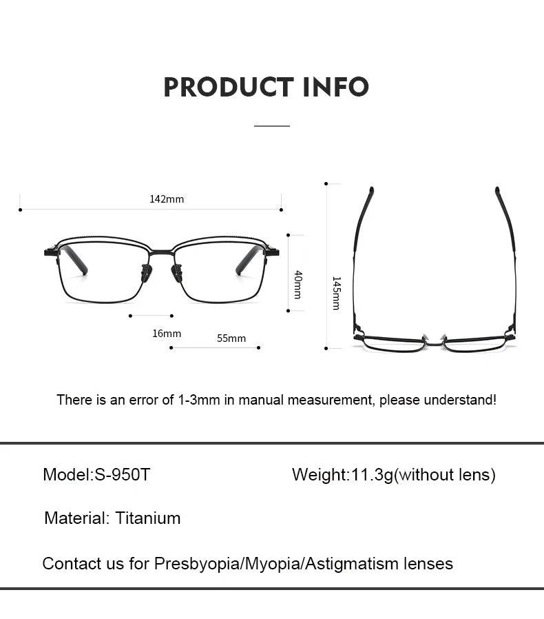Aimee Unisex Full Rim Square Titanium Eyeglasses Frame 94950 - Lightweight Durable Glasses for Men & Women - Perfect for Reading, Working & Daily Wear