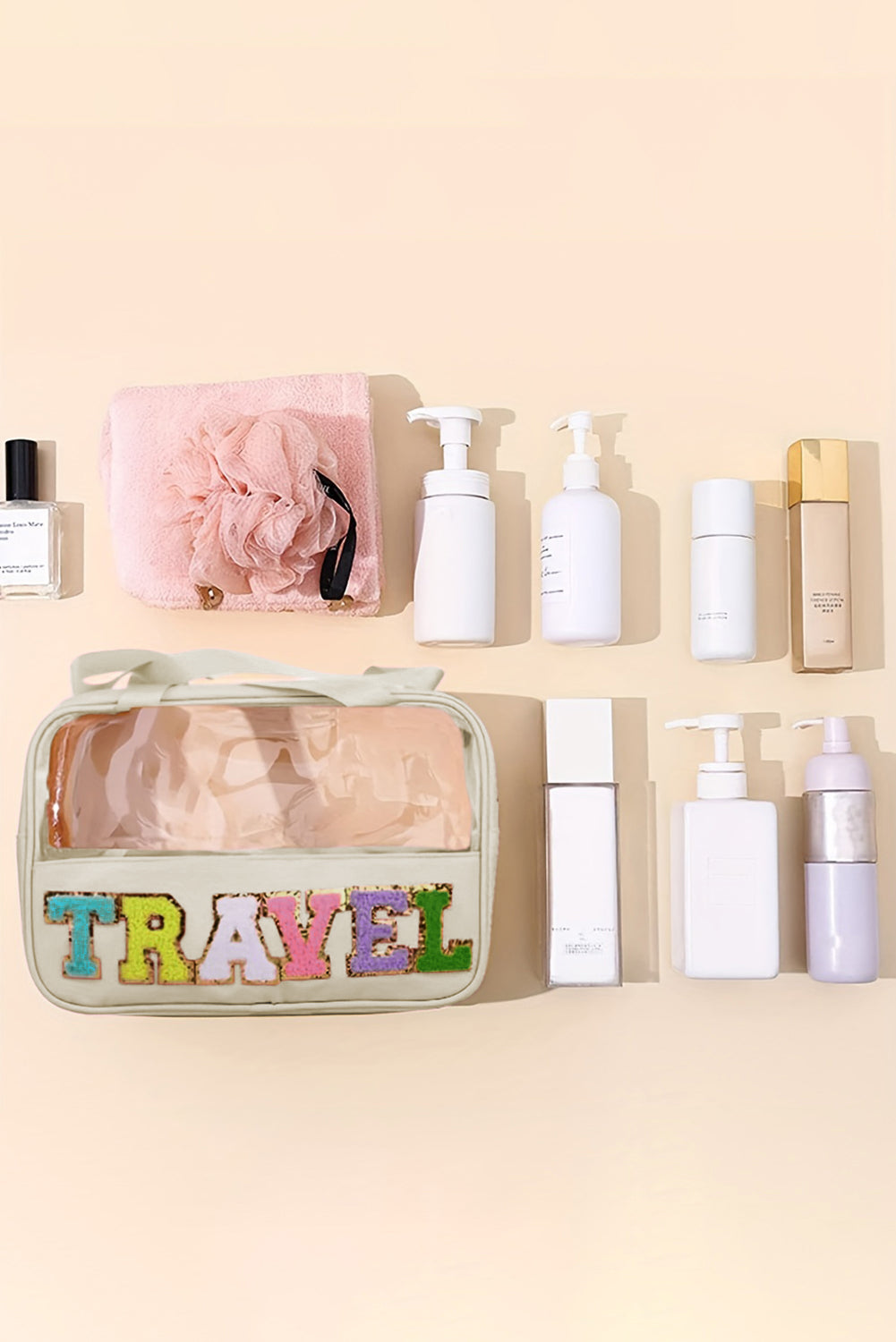 Stylish Chenille Letter Clear PVC Makeup Bag for Travel - Perfect Cosmetic Organizer for Vacation, Gym & Daily Essentials
