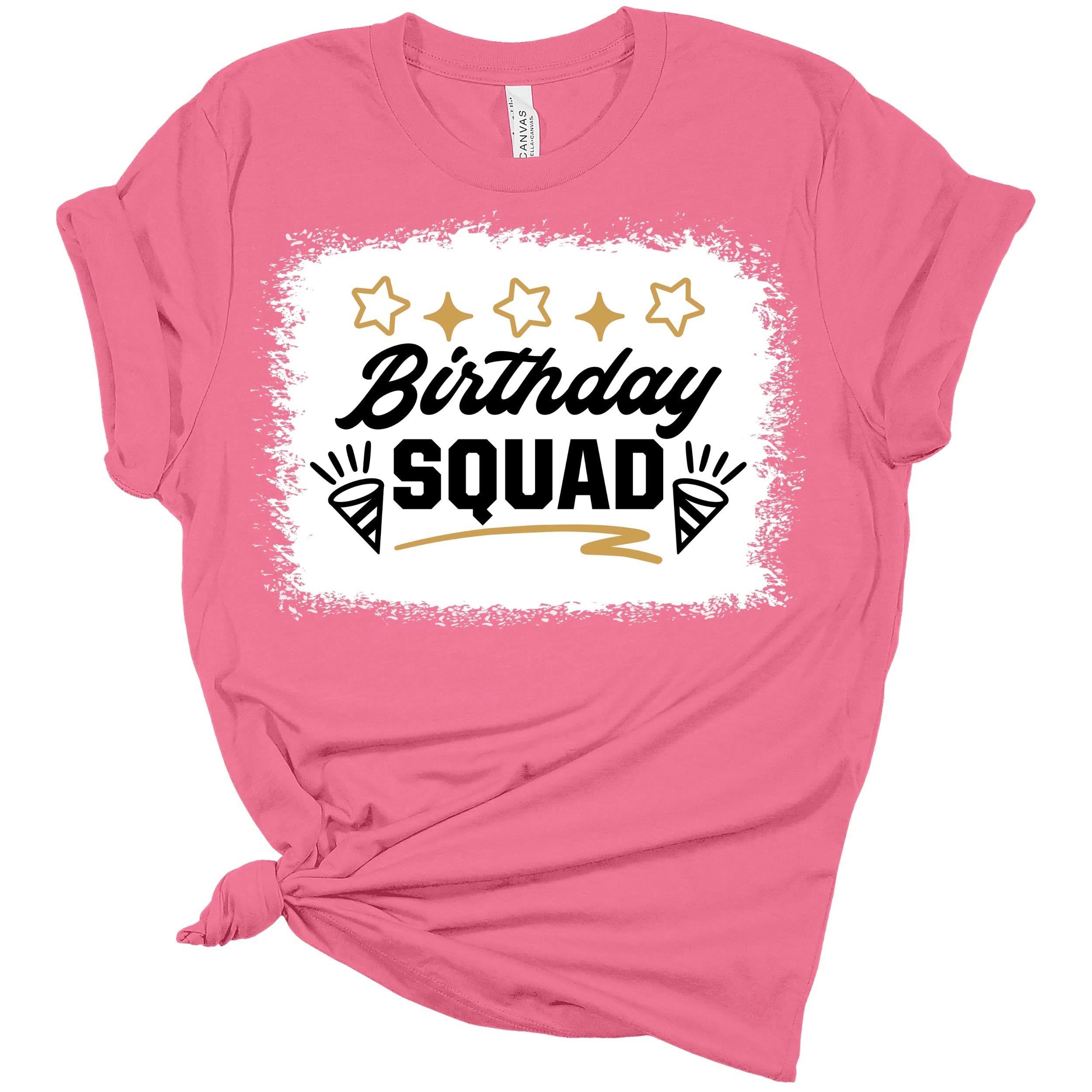 Birthday Squad Graphic Bleach Print T-Shirt for Women - Cute Birthday Girl Party Tee - Perfect for Birthday Celebrations, Girls Night Out & Special Occasions