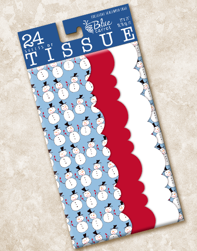 Blue Sketchy Snowmen Scalloped Tissue Paper - Decorative Holiday Wrapping for Christmas Gifts, Party Decorations & Craft Projects