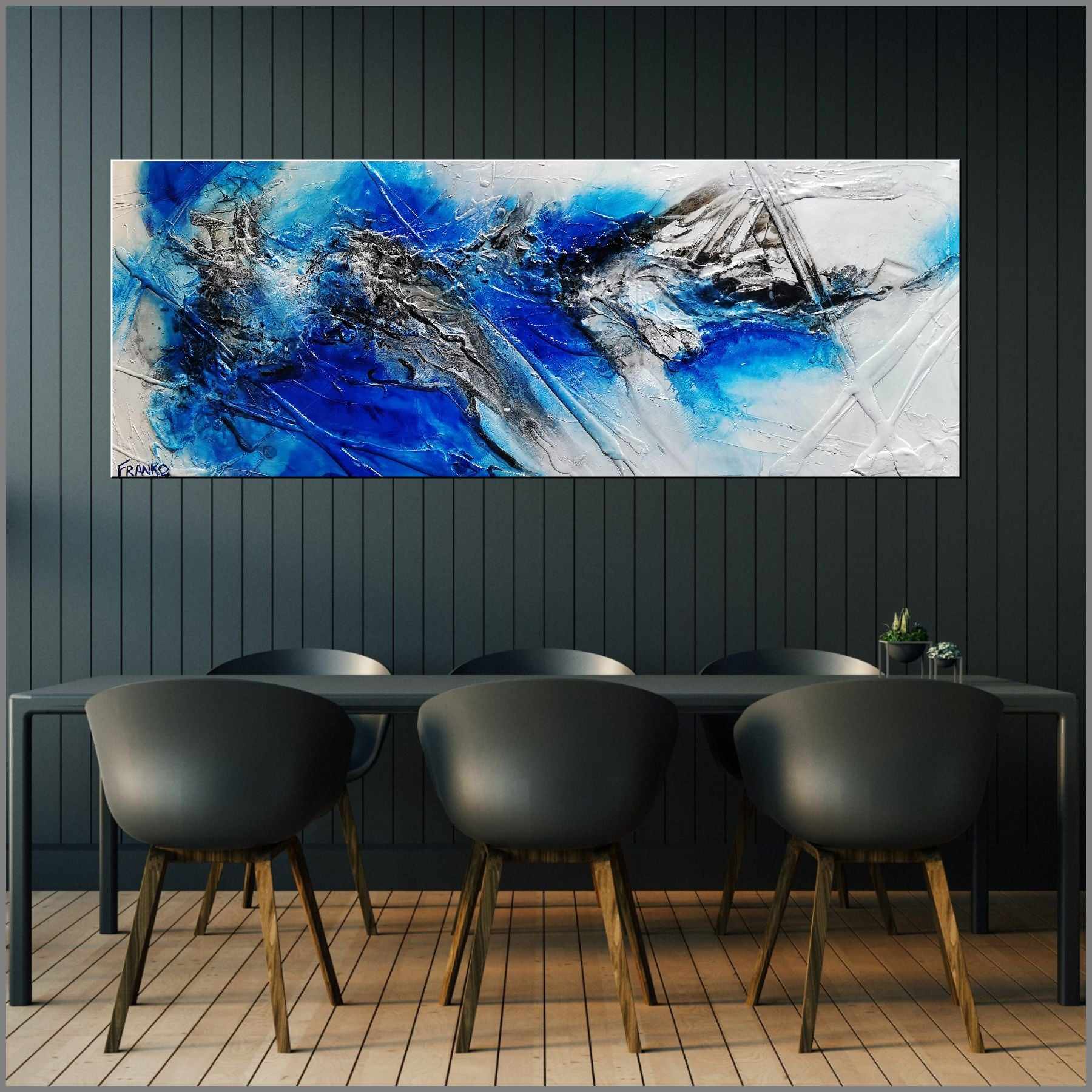 Blue and White Textured Abstract Painting - 63
