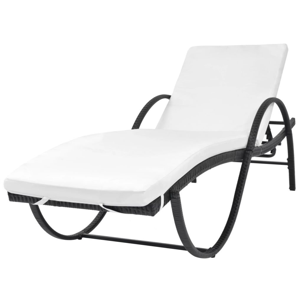 Premium Sun Lounger with Comfortable Cushions - Outdoor Patio Furniture Set in Black Poly Rattan - Perfect for Poolside Relaxation, Garden Lounging & Backyard Decor