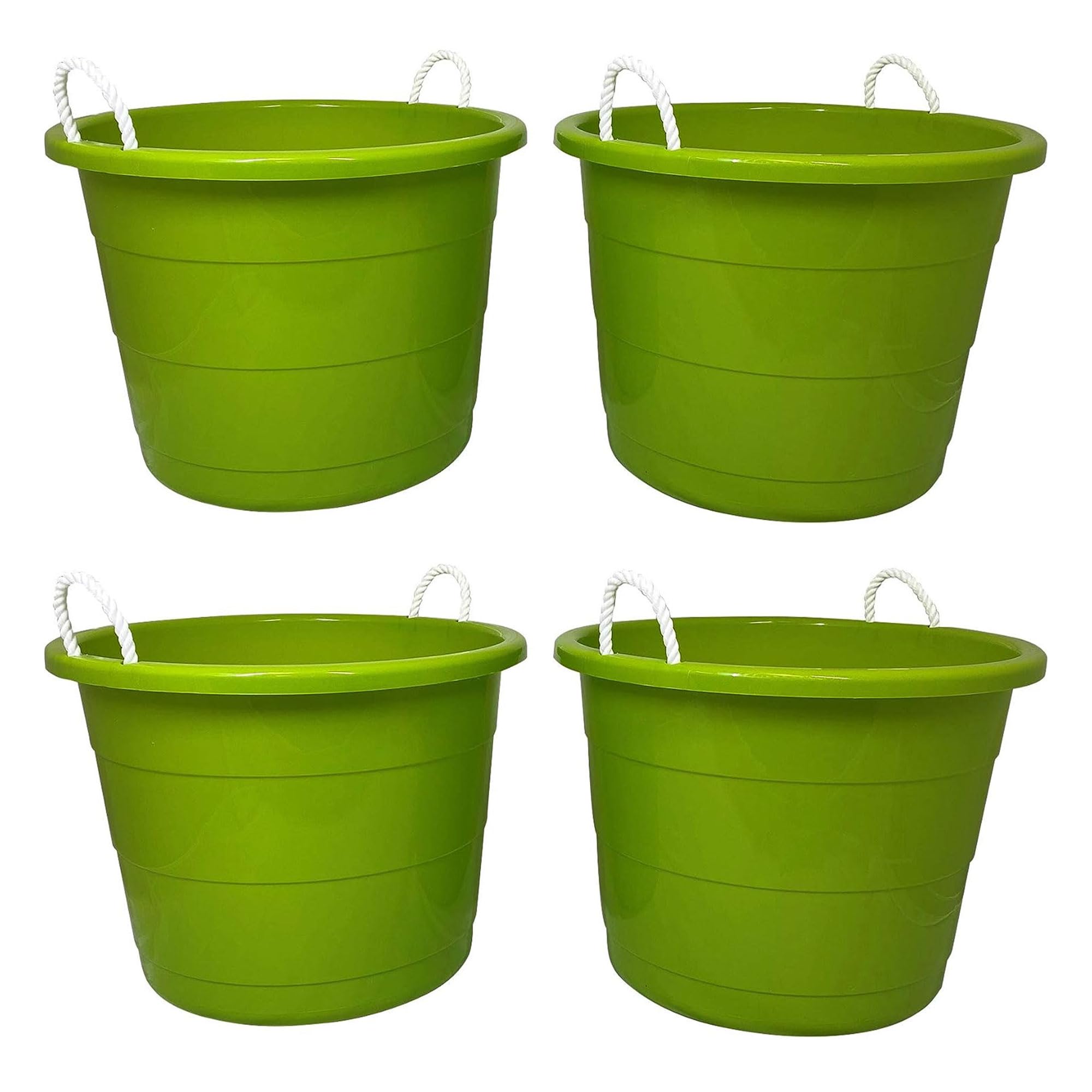 HOMZ 4-Pack 17 Gallon Large Plastic Storage Buckets with Rope Handles - Heavy Duty Utility Tubs for Home Organization, Garage Storage, and Outdoor Use - Green