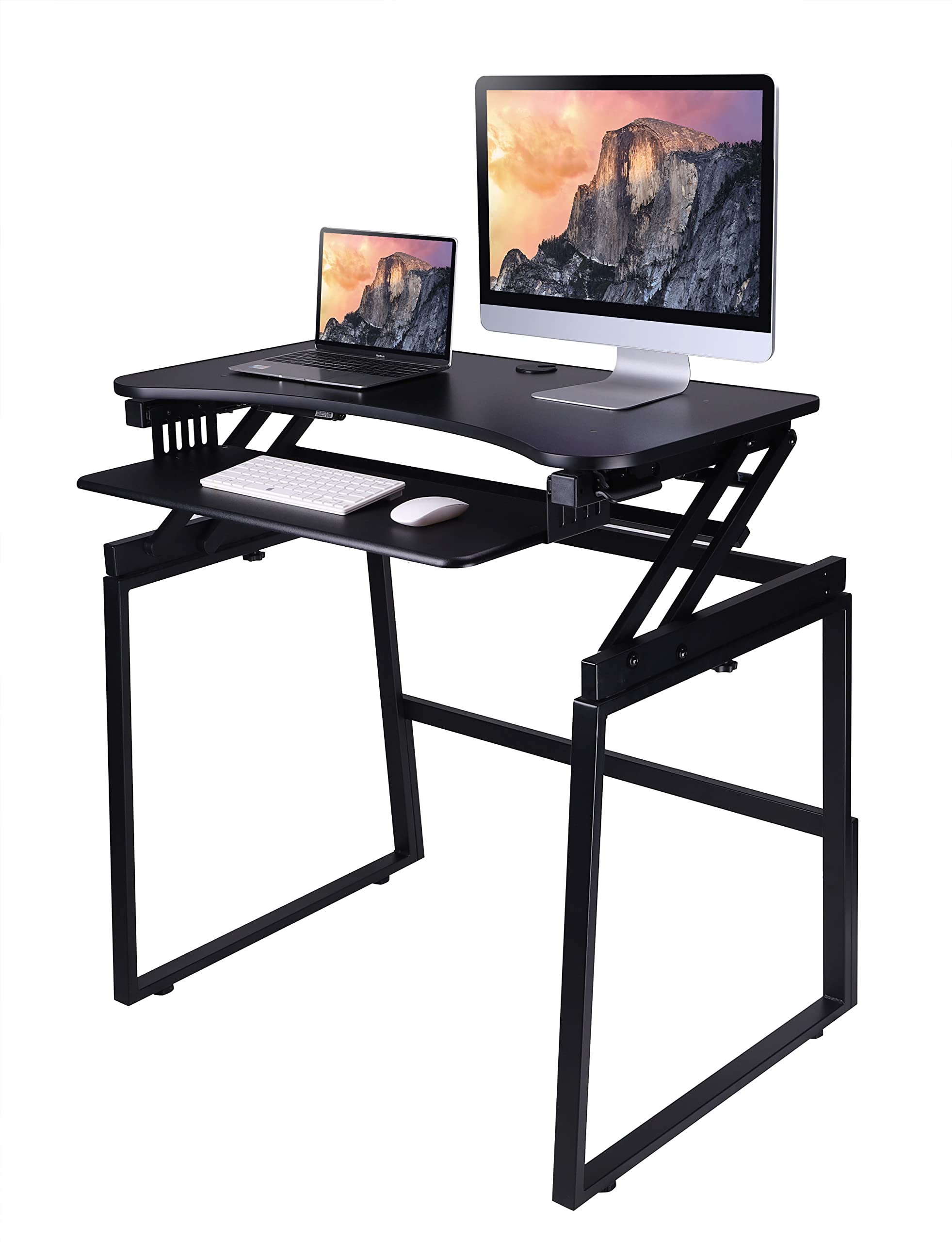 Rocelco Deluxe Adjustable Desk Riser Stand with Floor Base - Ergonomic Height Adjustable Monitor Stand for Home Office, Gaming & Workspace Setup