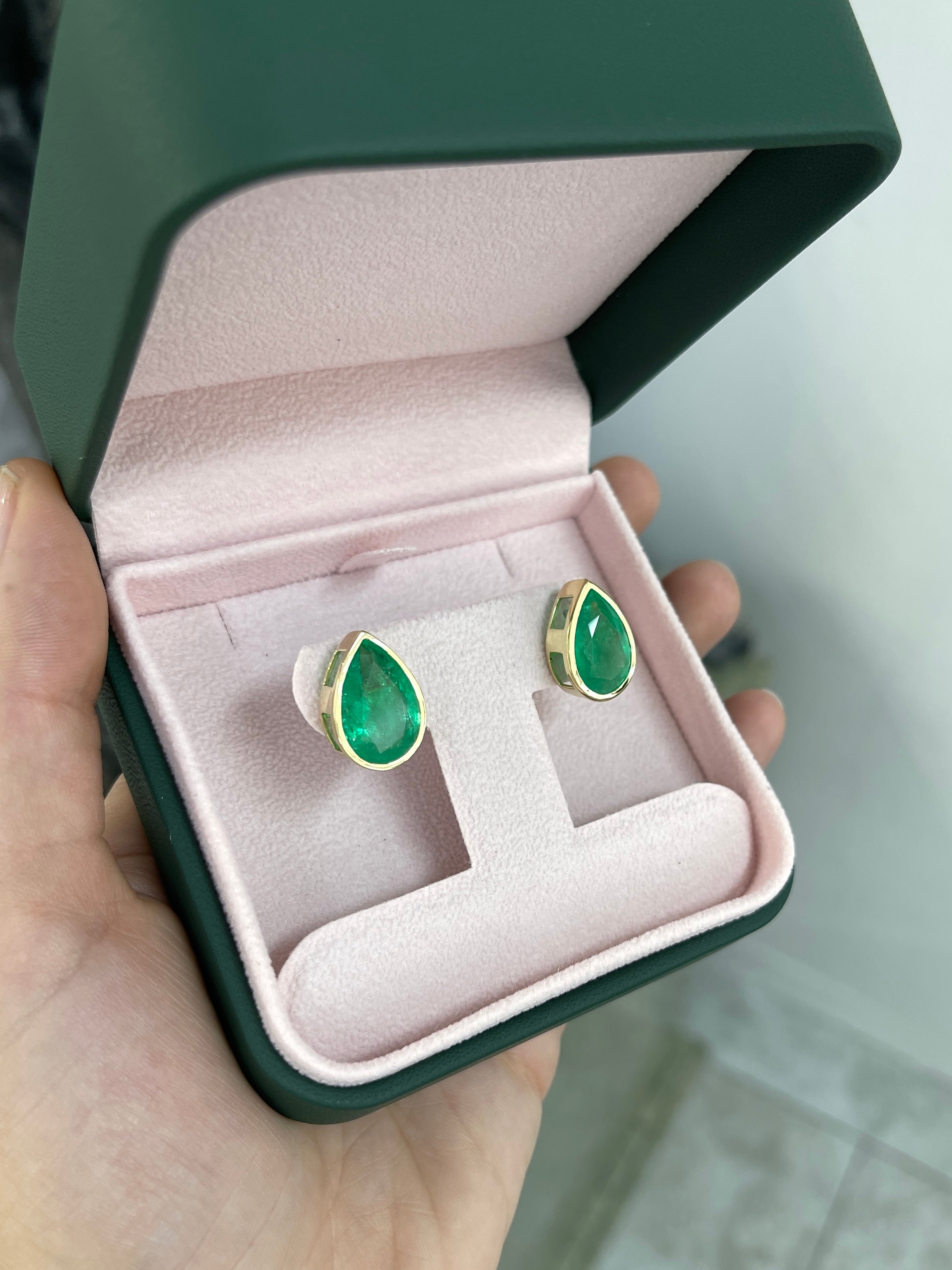 13.15tcw Large Teardrop Emerald Bezel Earrings in 18K Gold - Elegant Dangle Earrings for Women, Perfect for Weddings, Parties & Special Occasions