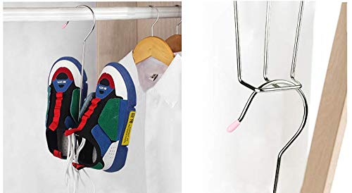 5 Pack Stainless Steel Shoe Hangers - Double Hook Drying Rack for Leather Shoes, Boots & Sneakers | Space-Saving Closet Organizer for Dehumidifying & Air Drying | Perfect for Small Spaces, Laundry Rooms & Entryway Storage