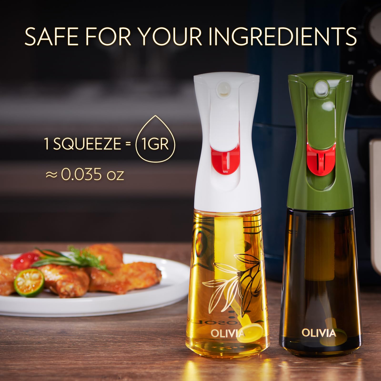 Premium FLAIROSOL OLIVIA 2-Pack Glass Oil Sprayer Set (200ML) - Perfect for Cooking, Air Fryer, Salad Dressing & BBQ - Continuous Mist Olive Oil Dispenser with Portion Control - Kitchen Essential (White & Green)