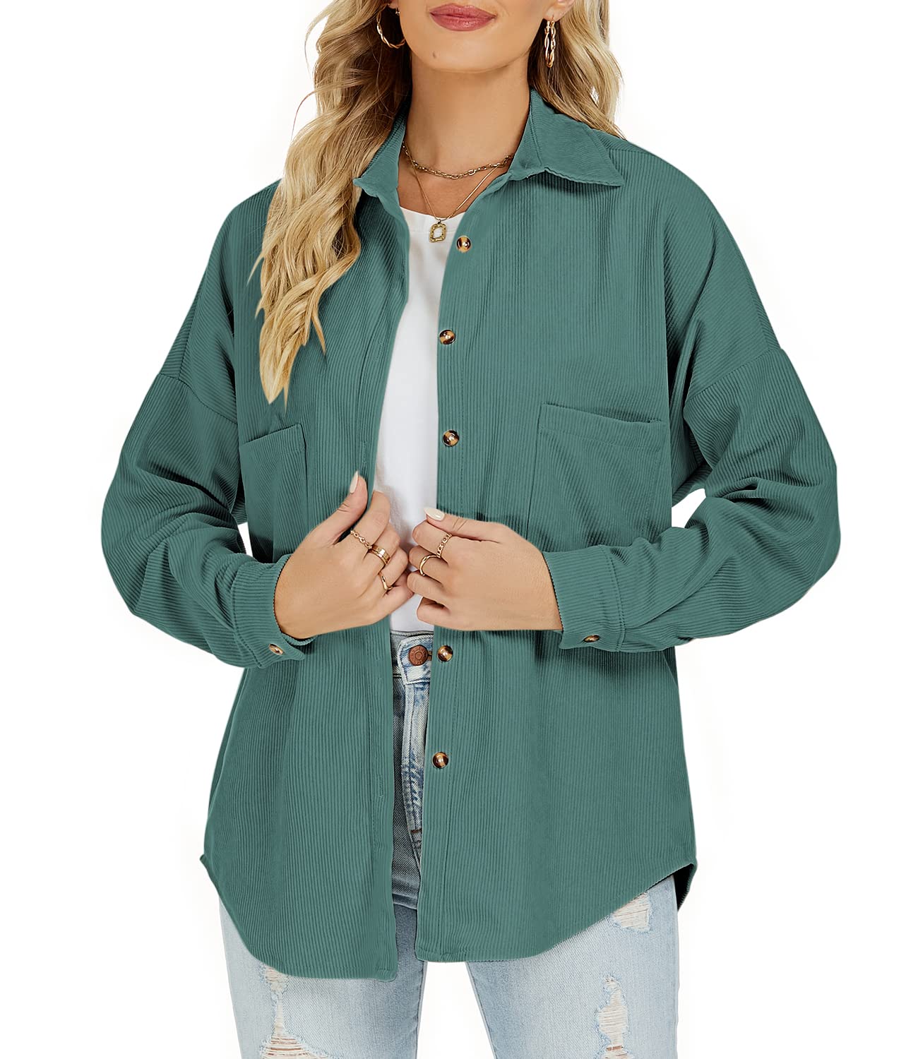 Plus Size Corduroy Jacket for Women - Casual Long Sleeve Button Down Shacket | Warm & Stylish Fall Outerwear for Work, Dating & Everyday Wear
