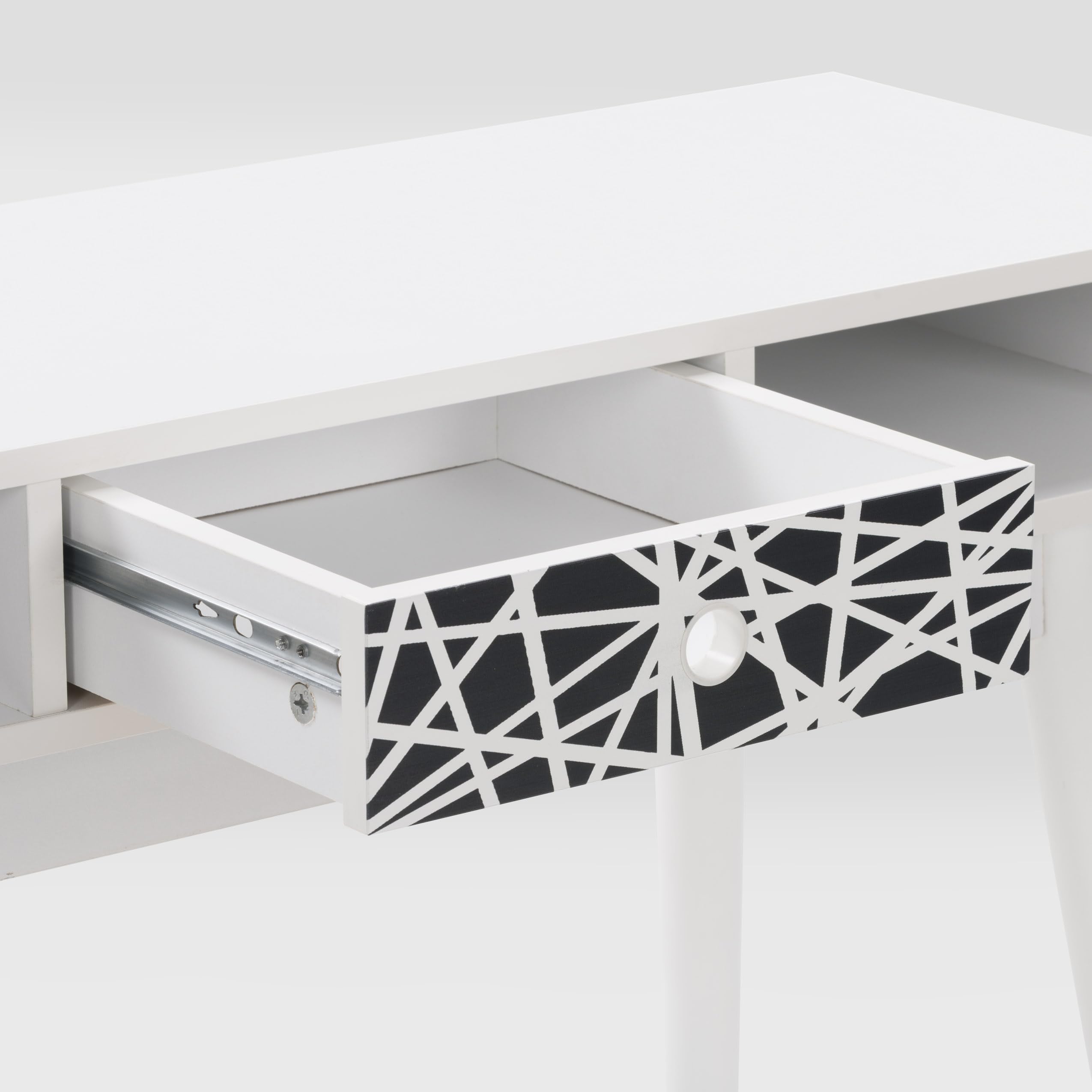 CorLiving Acerra White Engineered Wood Entryway Table with Black & White Accent Drawer - Modern Console Table for Hallway, Foyer & Living Room Decor - Perfect for Entryway Storage & Home Organization