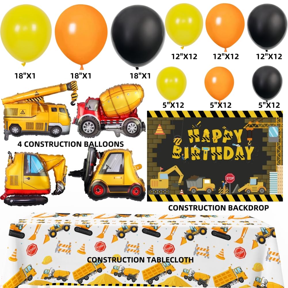 Dump Truck Construction Party Decorations Kit - Includes Arch Garland, Backdrop & Tablecloth for Kids Birthday Party | Perfect for Construction Theme Celebrations & DIY Decor