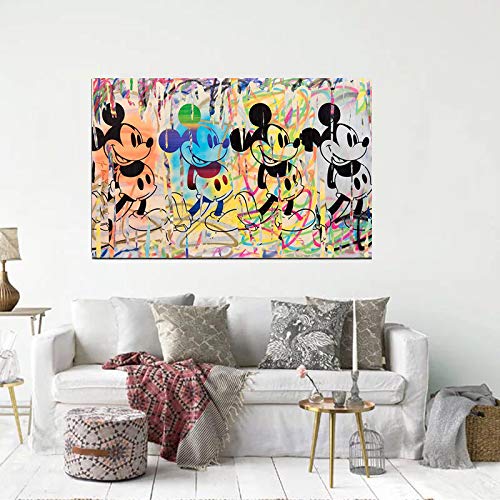 Banksy Graffiti Art Canvas Print - Classic Street Art Wall Decor for Home, Office & Bedroom | Framed Micky Dancing Painting | Modern Urban Style Wall Art for Living Room & Dorm