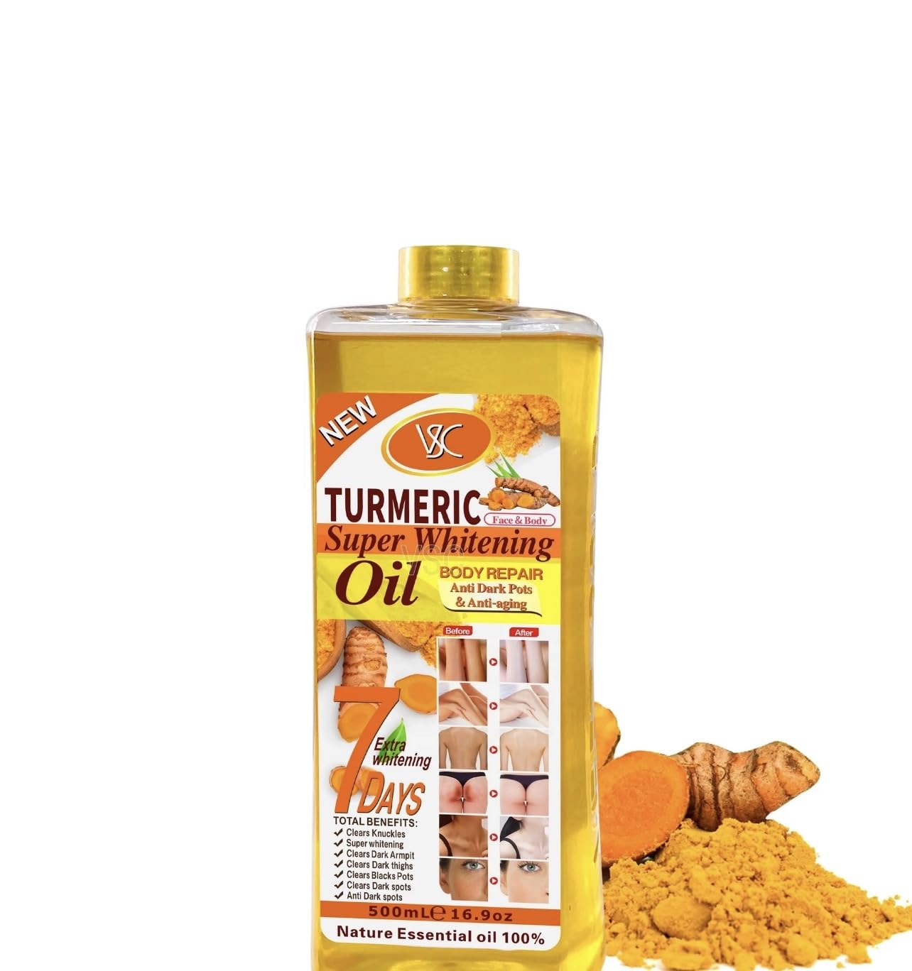Turmeric Oil Super Whitening Face & Body Moisturizer - 500ml/16.5oz Anti-Aging, Dark Spot Corrector, Wrinkle Treatment for Glowing Skin | Perfect for Daily Skincare Routine & Nighttime Hydration