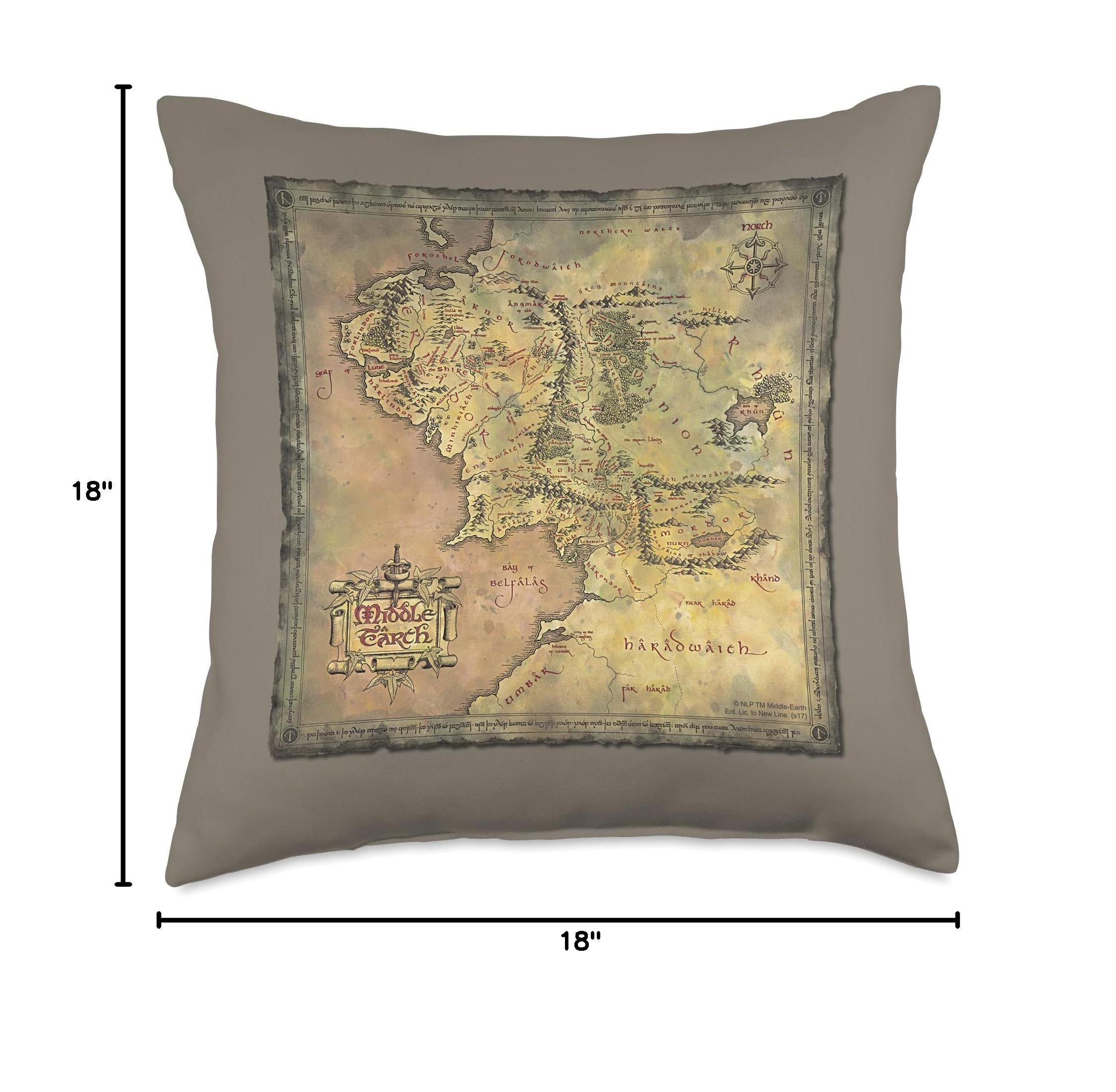 The Lord of the Rings Middle Earth Map Throw Pillow - Fantasy Home Decor for Living Room, Bedroom, or Office - Perfect Gift for LOTR Fans