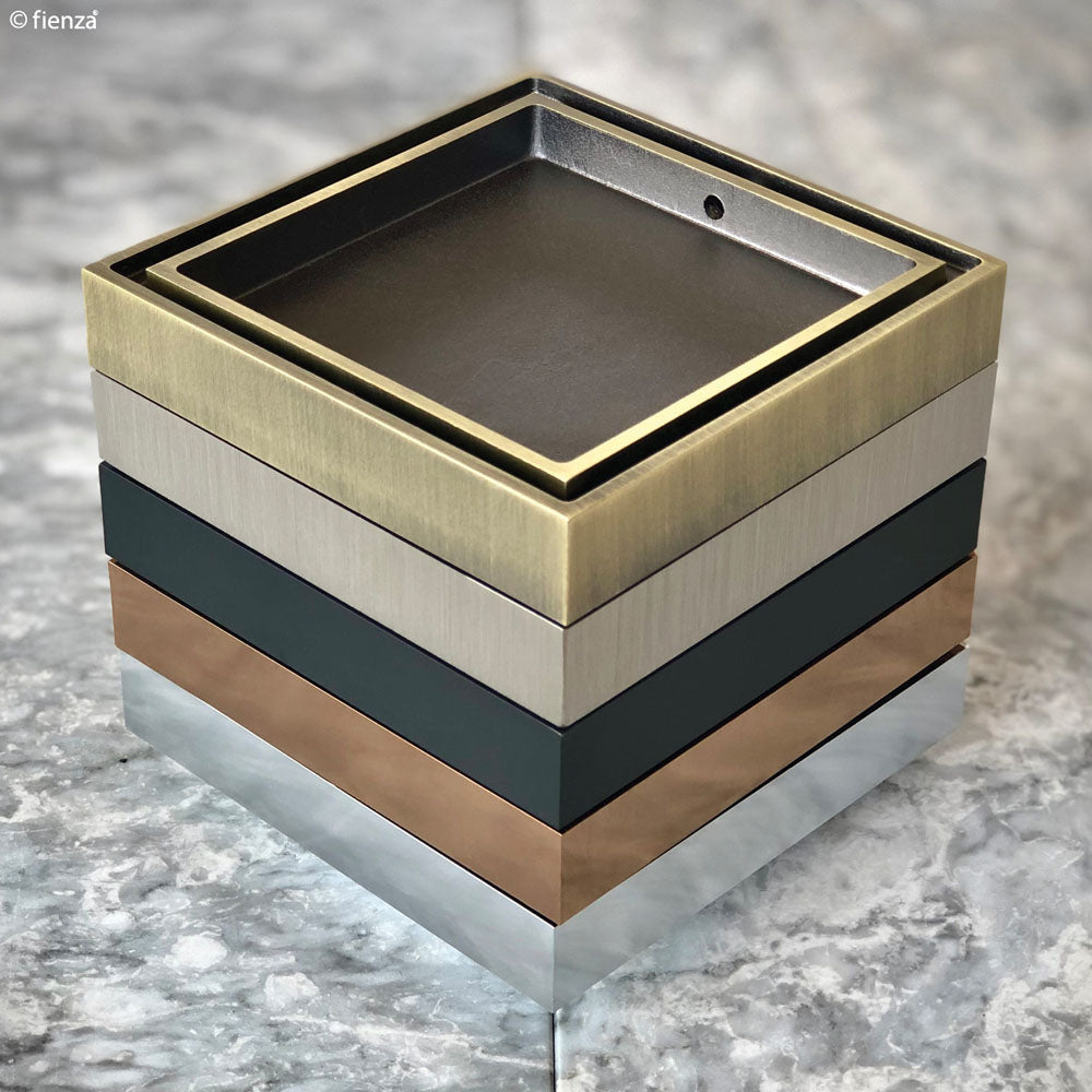 Fienza TIW85DMBKCP 2-in-1 Square Floor Drain with 88mm Outlet - Matte Black & Chrome Finish - Ideal for Bathroom, Shower & Laundry Room Drainage Solutions