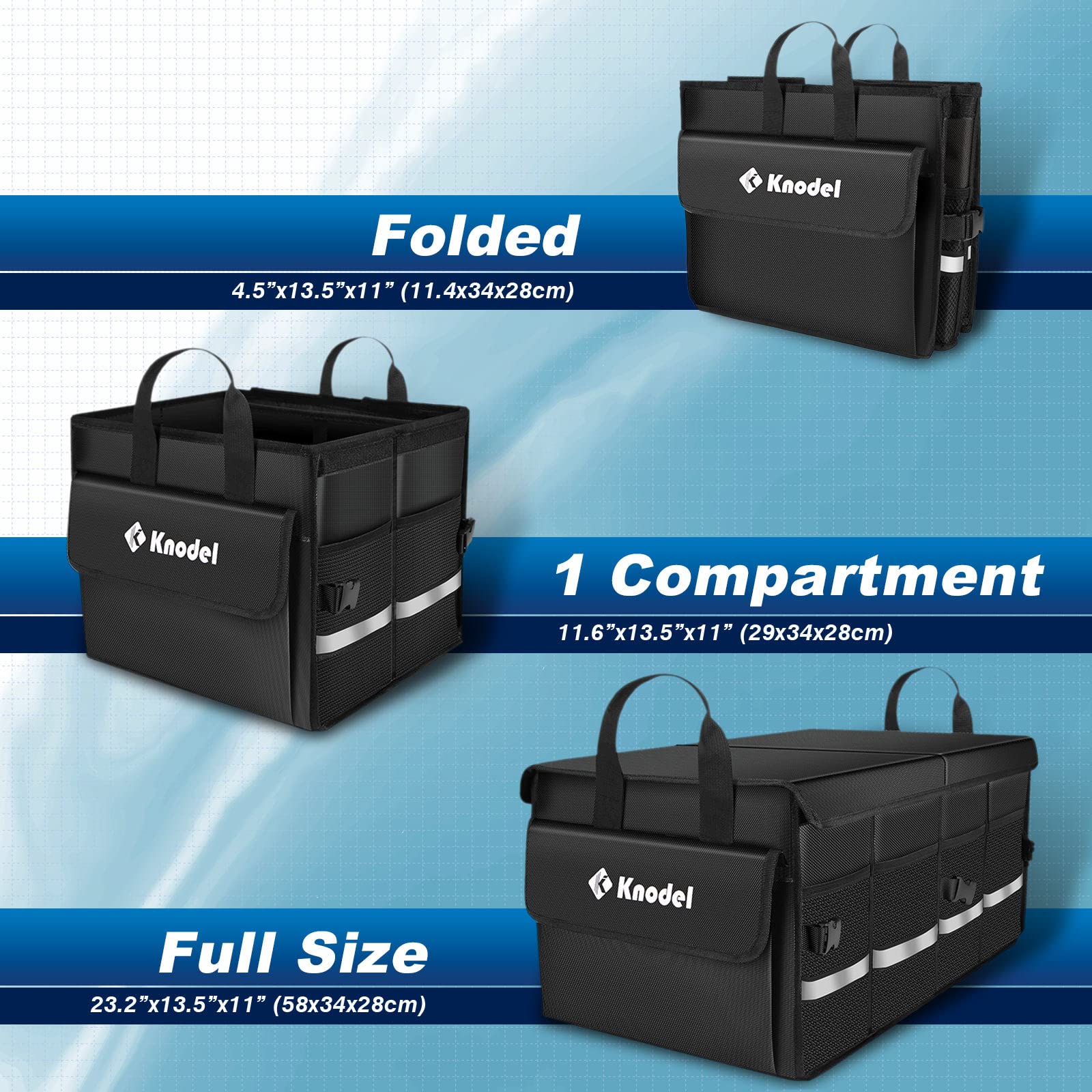 K KNODEL Collapsible Car Trunk Organizer with Lid - Waterproof SUV/Truck/Sedan Storage Box (2 Compartments, Black) | Perfect for Road Trips, Grocery Shopping & Sports Equipment Organization